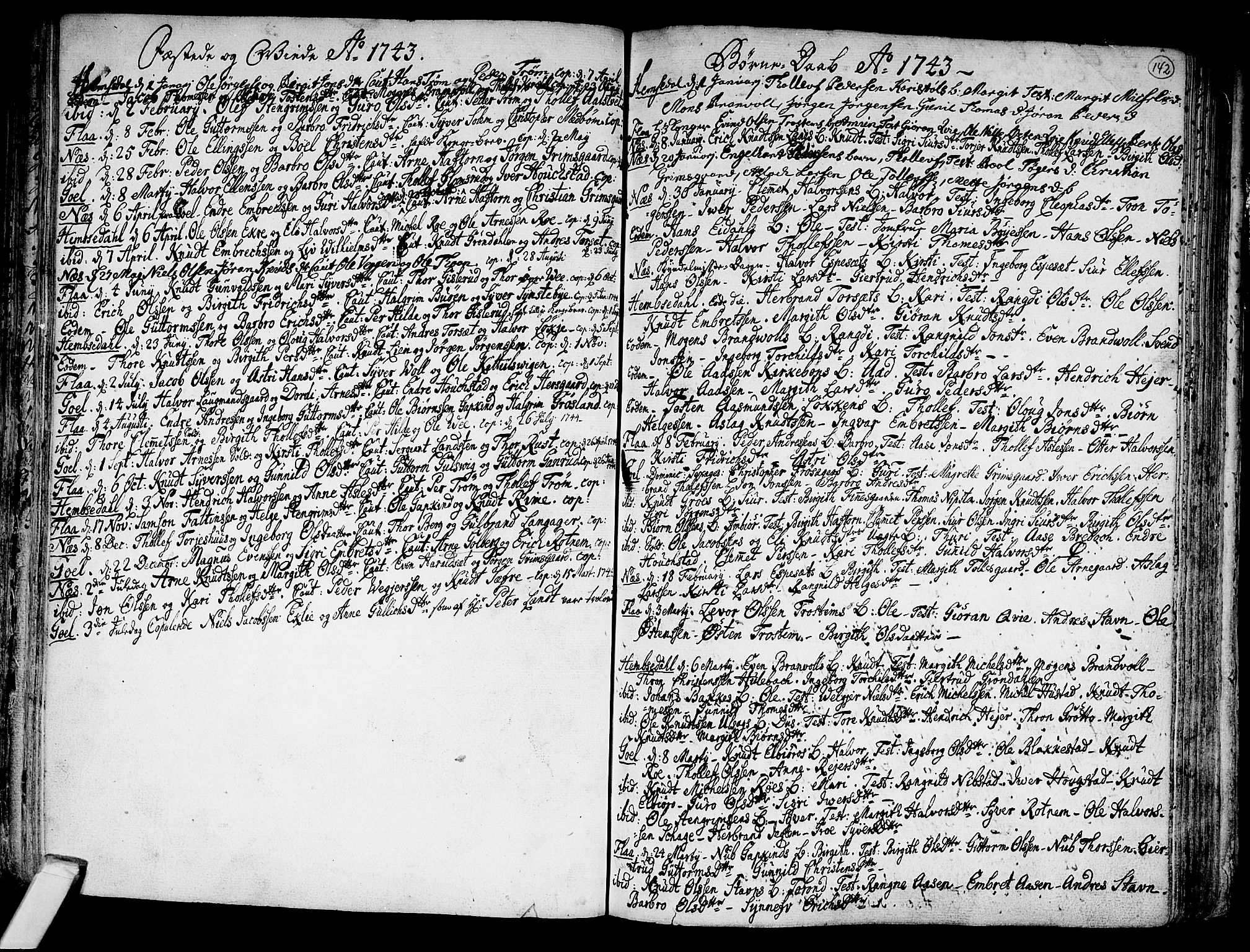 Nes kirkebøker, AV/SAKO-A-236/F/Fa/L0002: Parish register (official) no. 2, 1707-1759, p. 142