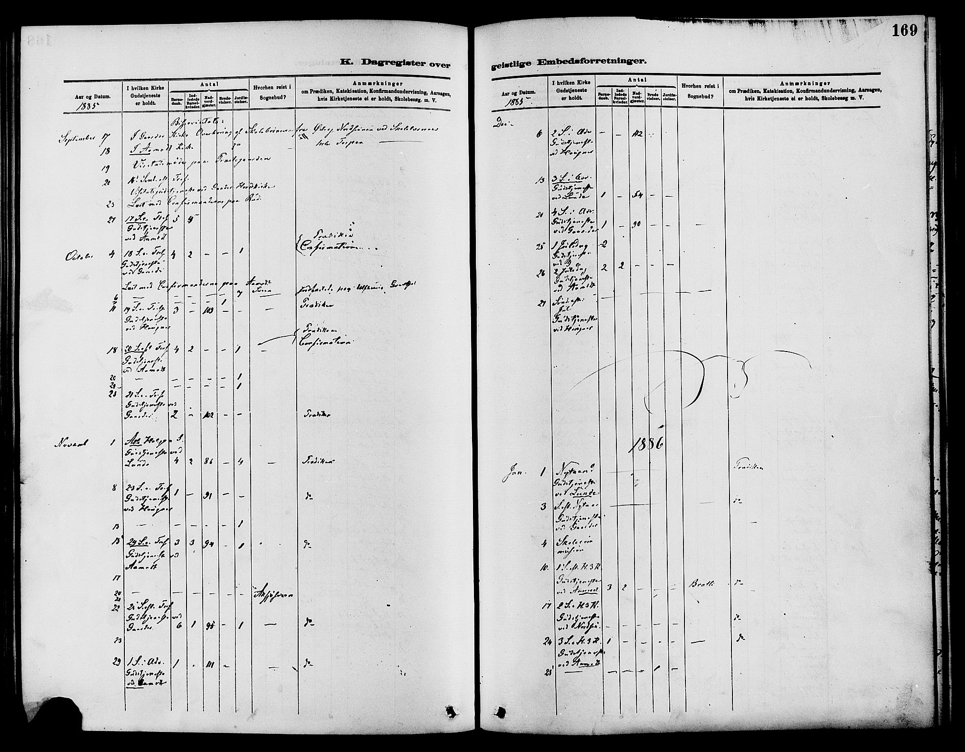 Nordre Land prestekontor, SAH/PREST-124/H/Ha/Haa/L0003: Parish register (official) no. 3, 1882-1896, p. 169