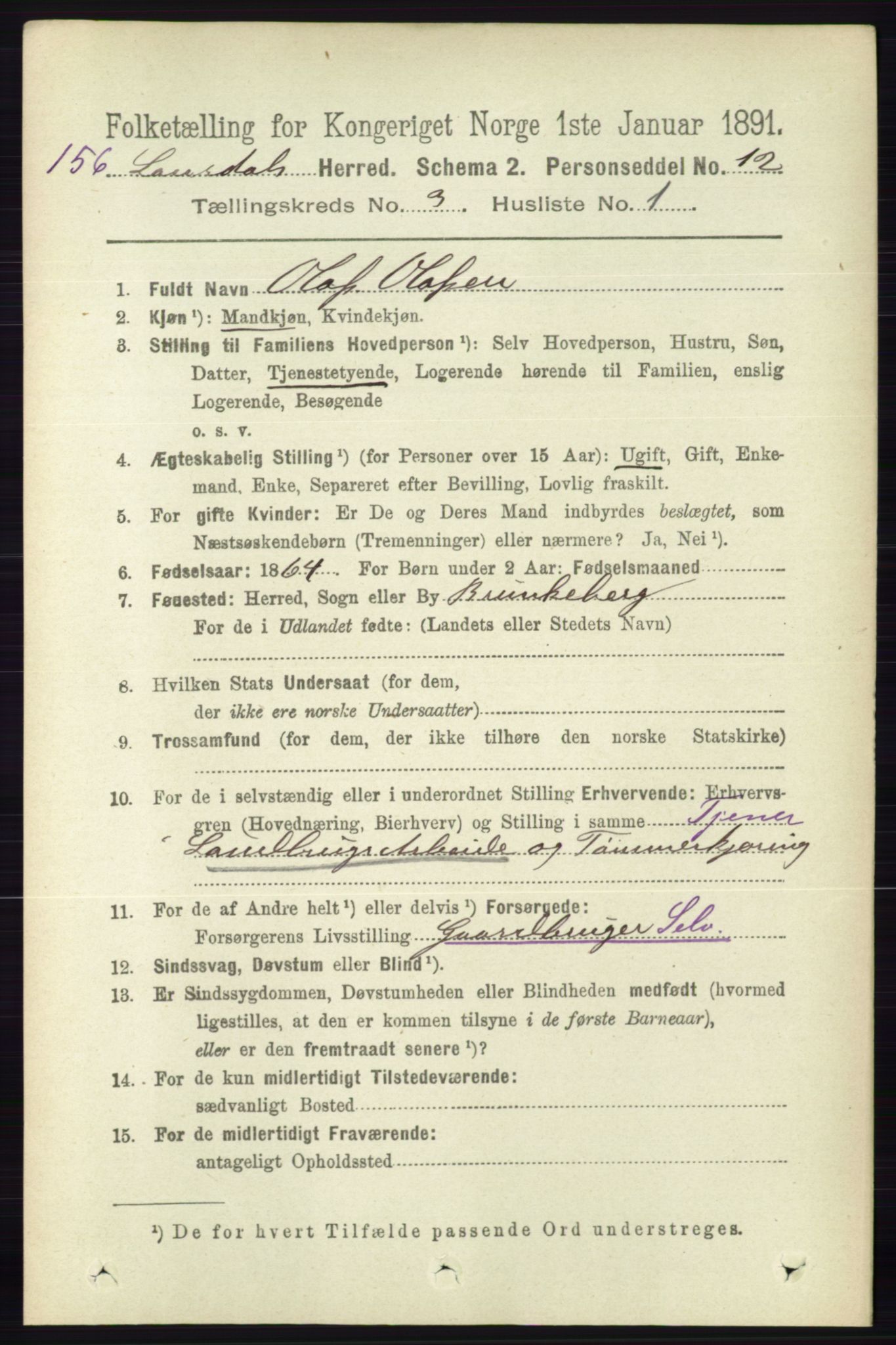 RA, 1891 census for 0833 Lårdal, 1891, p. 809