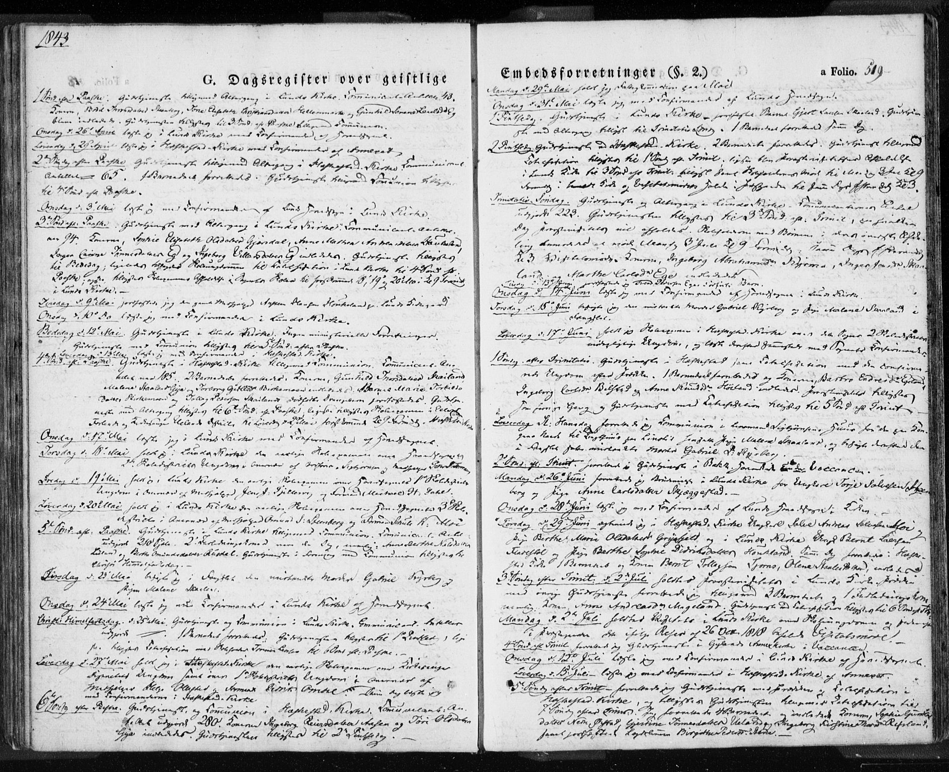 Lund sokneprestkontor, SAST/A-101809/S06/L0008: Parish register (official) no. A 7.2, 1833-1854, p. 519