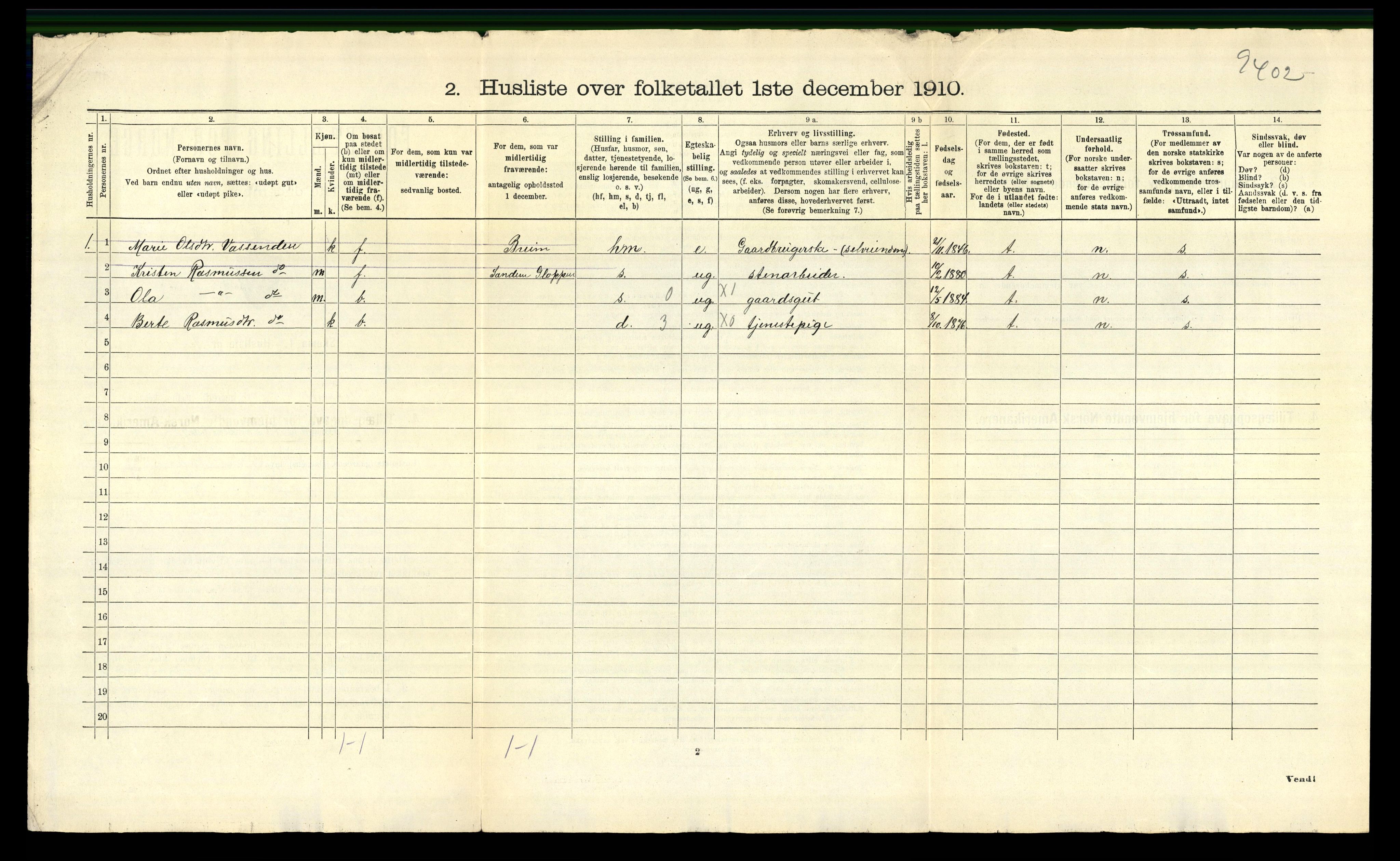 RA, 1910 census for Gloppen, 1910, p. 47