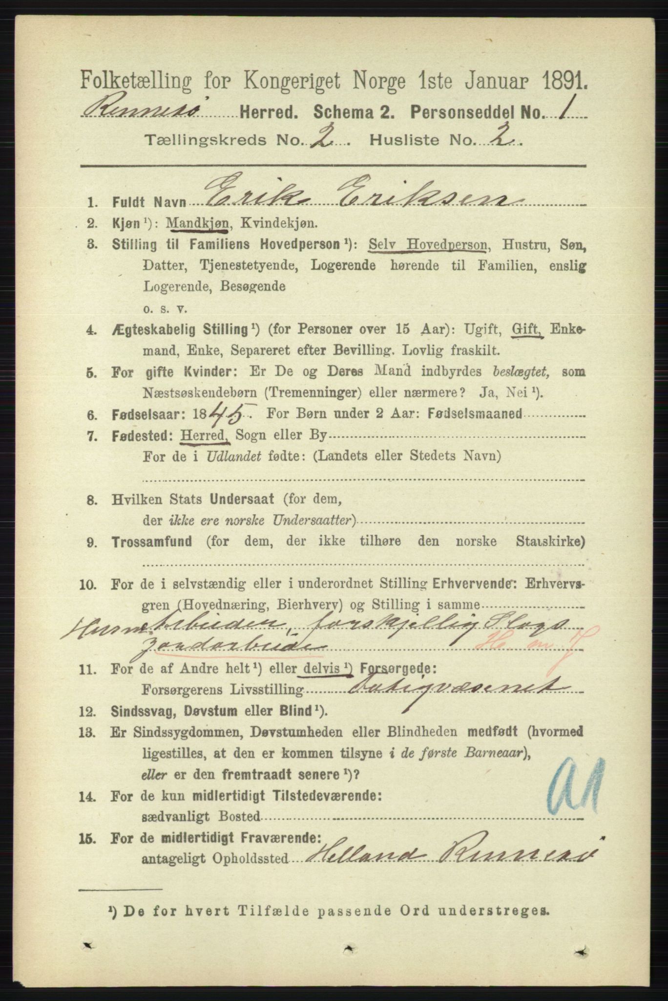 RA, 1891 census for 1142 Rennesøy, 1891, p. 459