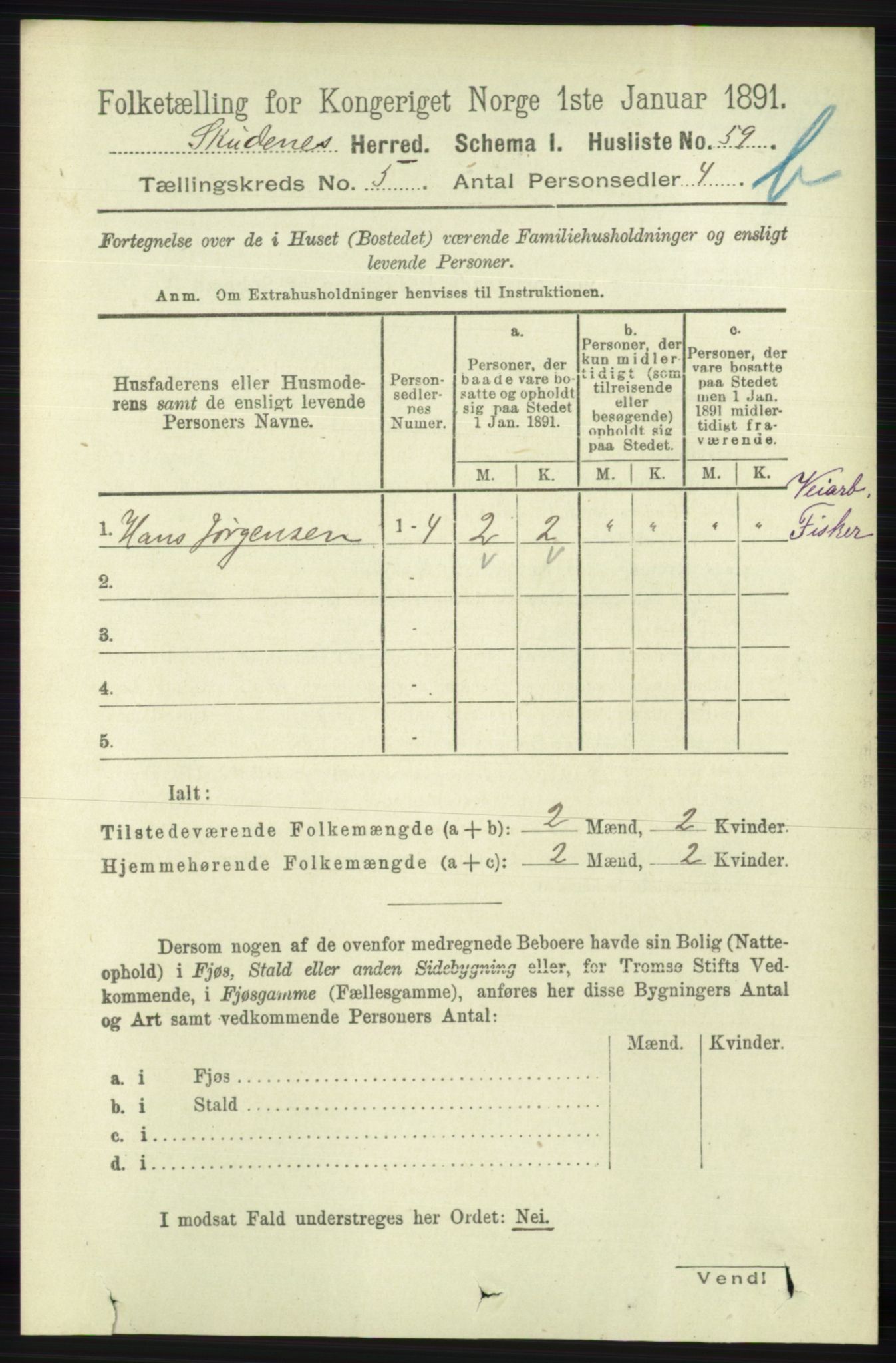 RA, 1891 census for 1150 Skudenes, 1891, p. 5224