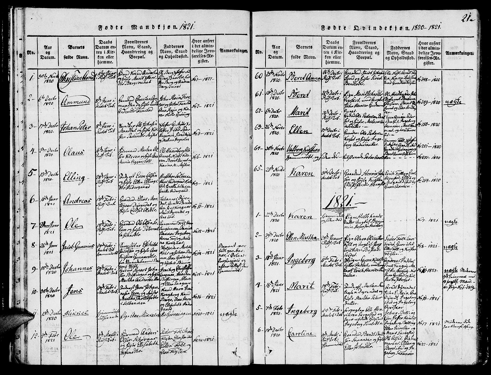 Ministerialprotokoller, klokkerbøker og fødselsregistre - Sør-Trøndelag, SAT/A-1456/646/L0608: Parish register (official) no. 646A06, 1816-1825, p. 21