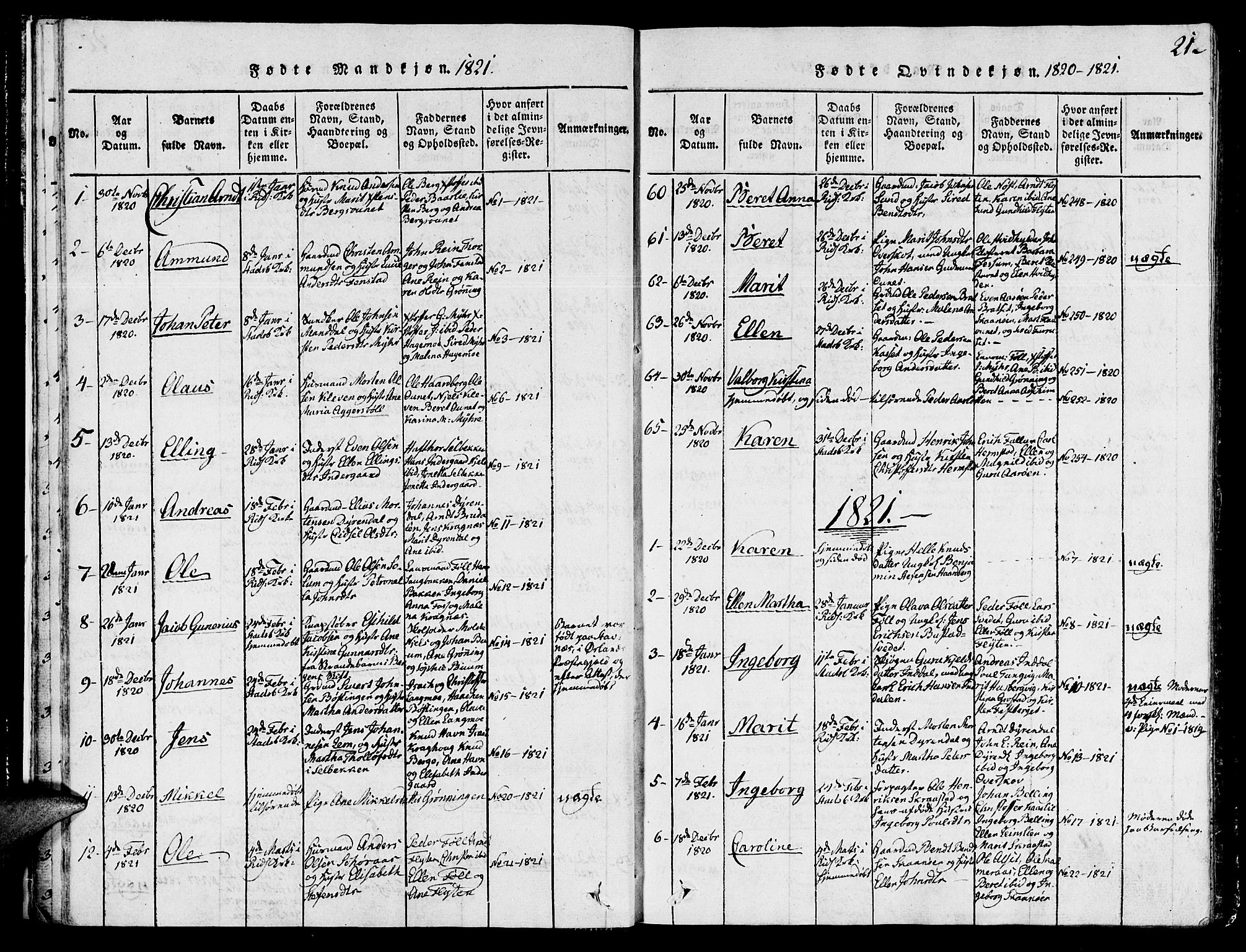 Ministerialprotokoller, klokkerbøker og fødselsregistre - Sør-Trøndelag, AV/SAT-A-1456/646/L0608: Parish register (official) no. 646A06, 1816-1825, p. 21