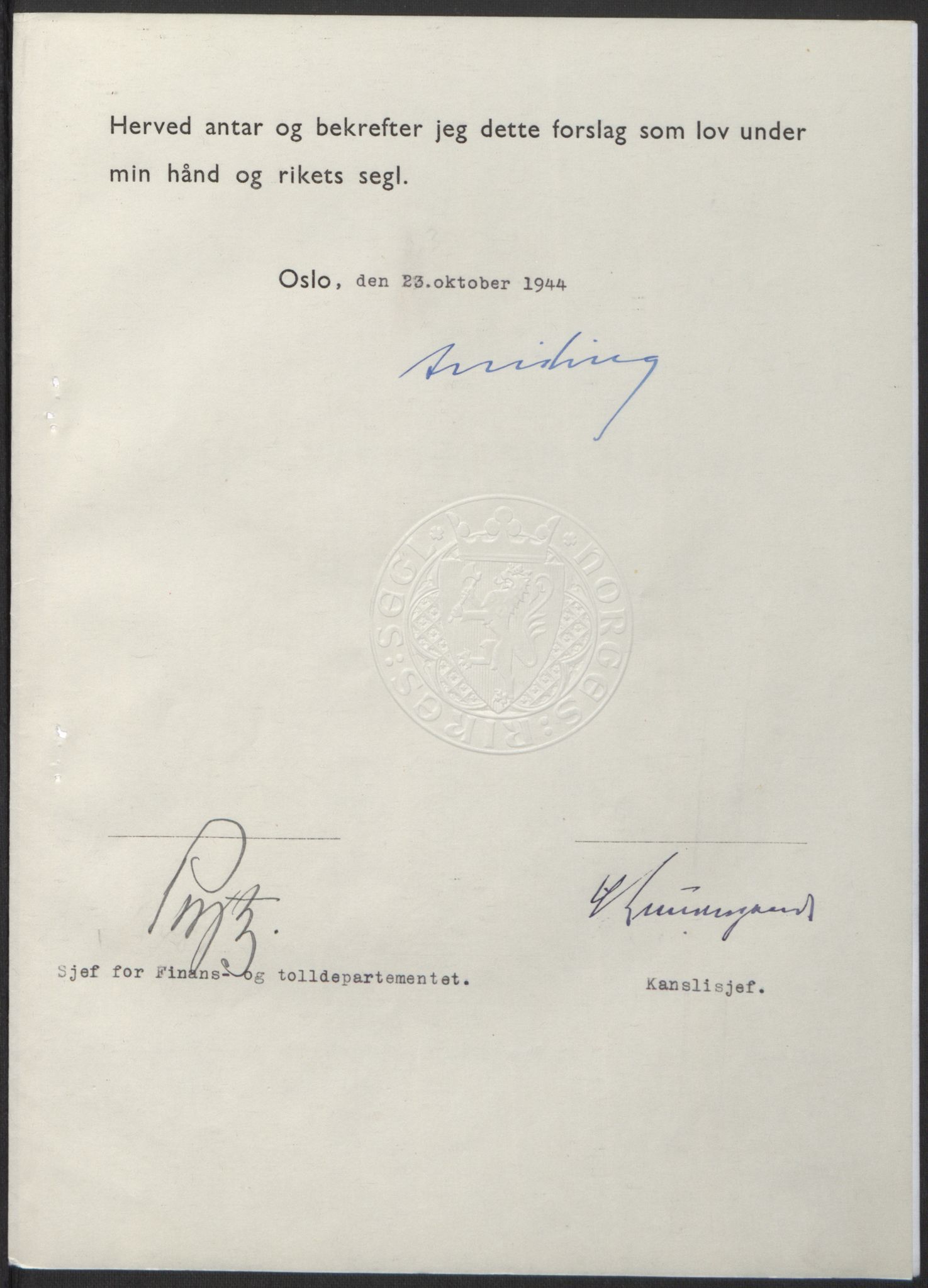 NS-administrasjonen 1940-1945 (Statsrådsekretariatet, de kommisariske statsråder mm), RA/S-4279/D/Db/L0100: Lover, 1944, p. 544
