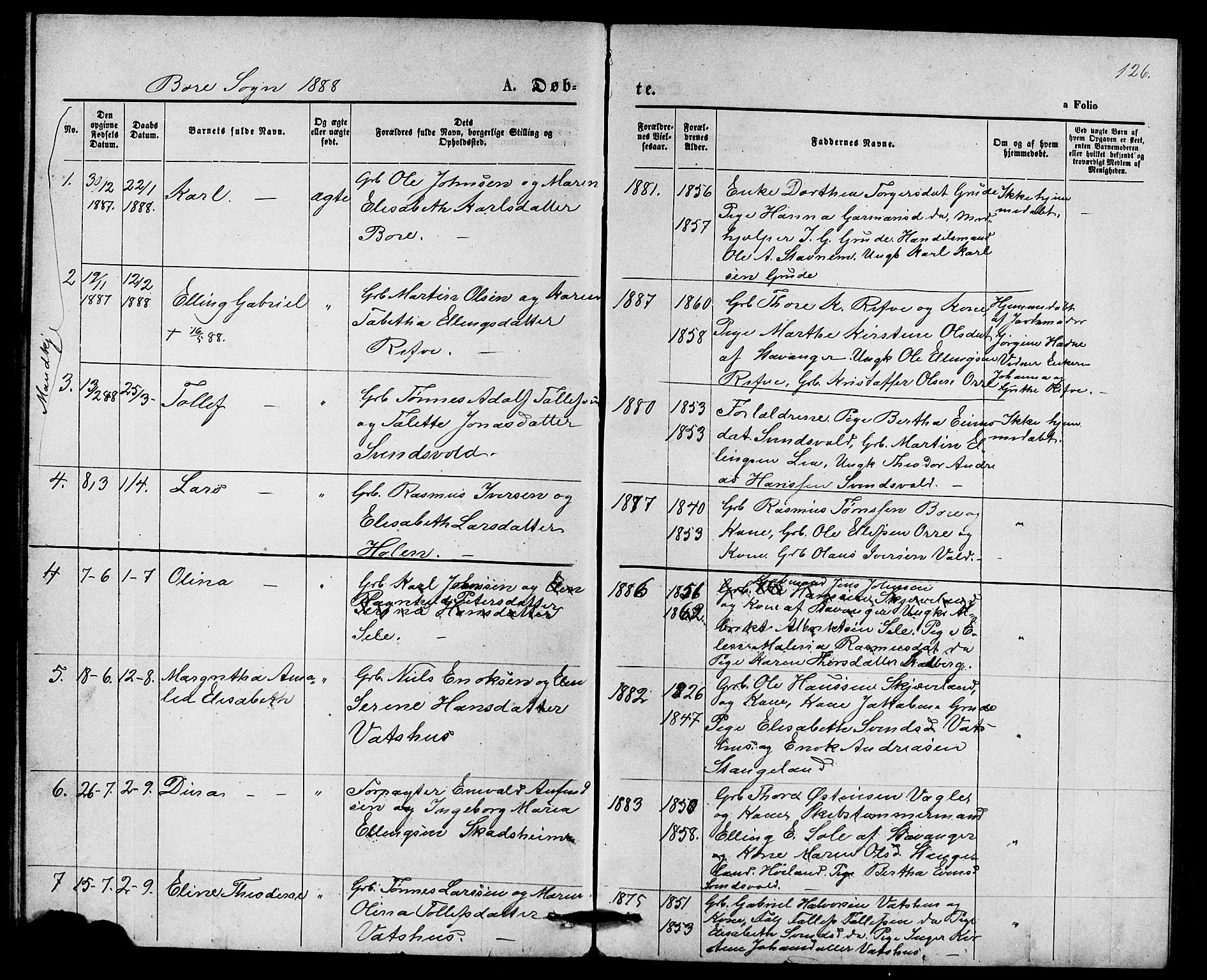 Klepp sokneprestkontor, AV/SAST-A-101803/001/3/30BB/L0003: Parish register (copy) no. B 3, 1876-1888, p. 126