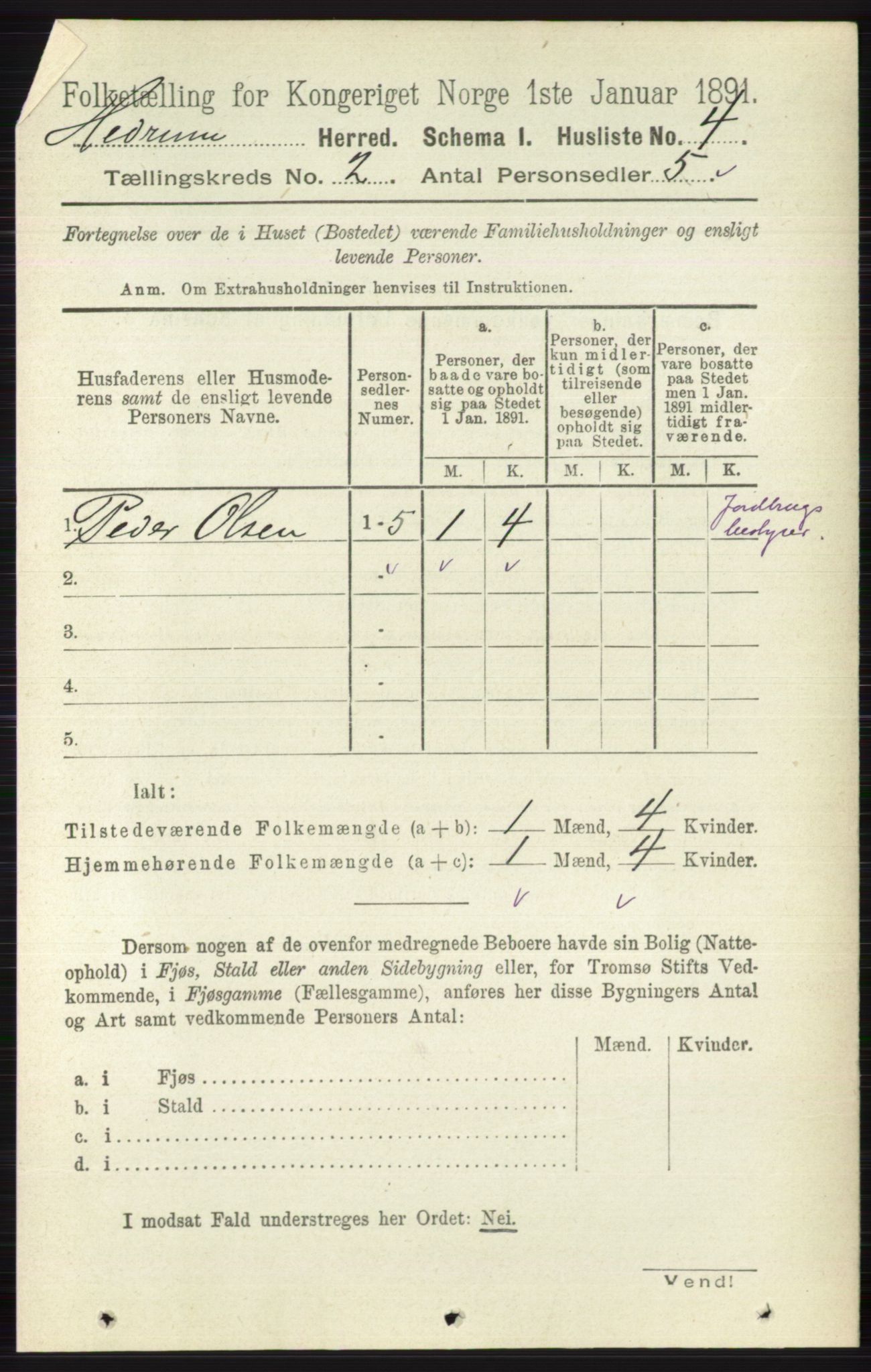 RA, 1891 census for 0727 Hedrum, 1891, p. 280