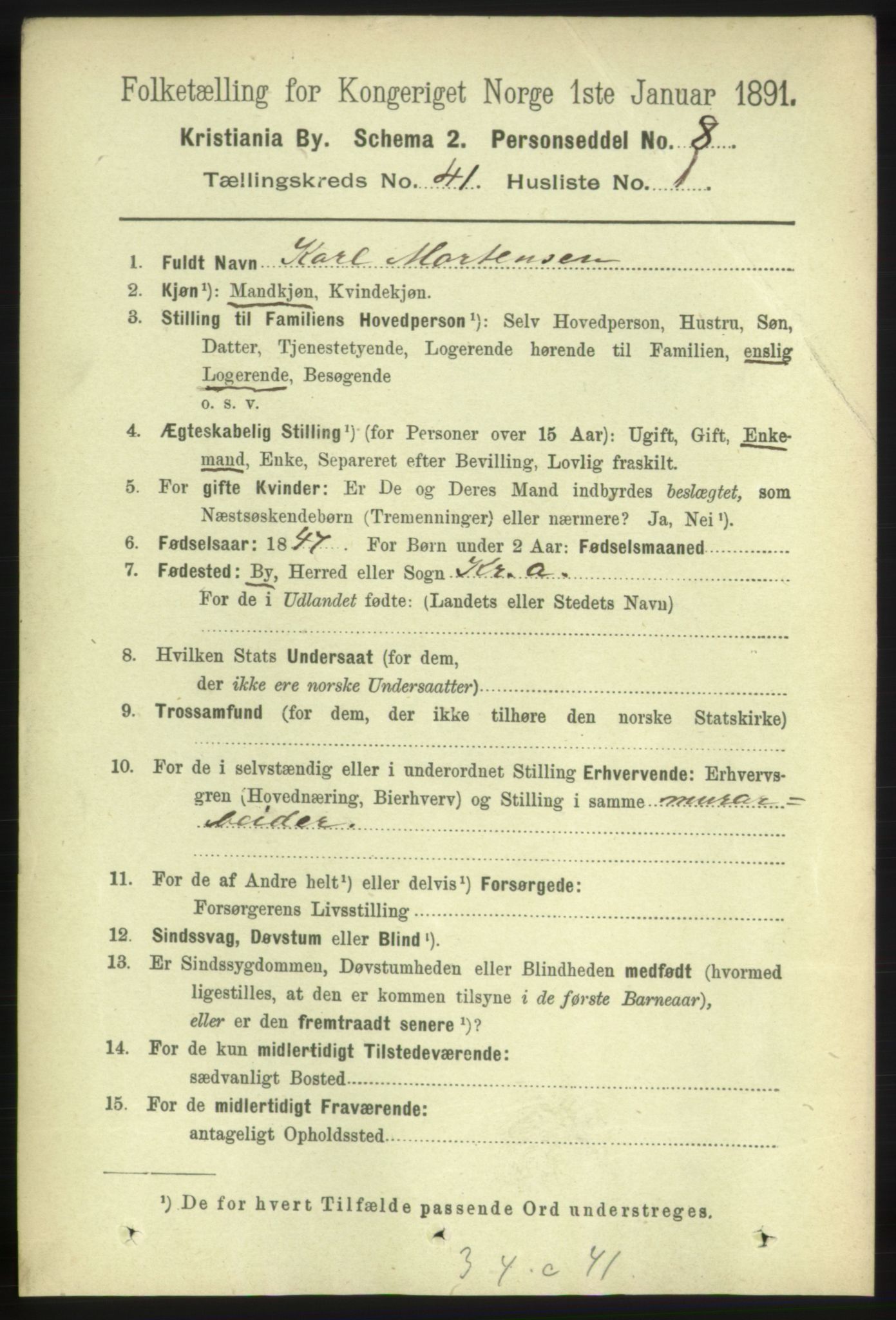 RA, 1891 census for 0301 Kristiania, 1891, p. 23741