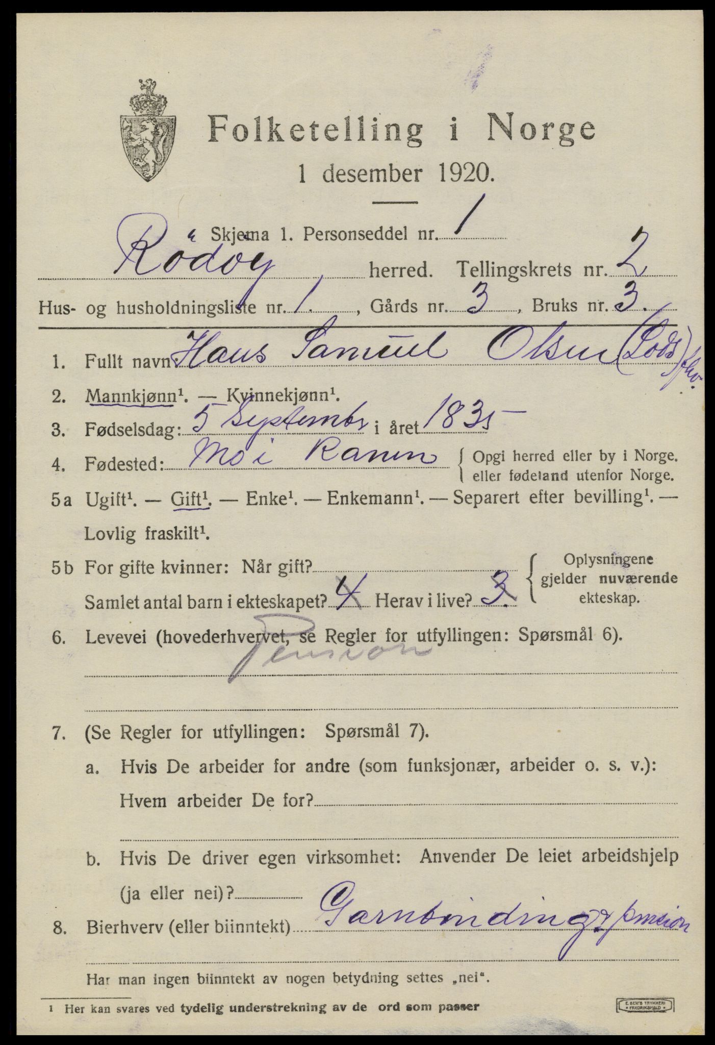 SAT, 1920 census for Rødøy, 1920, p. 1602