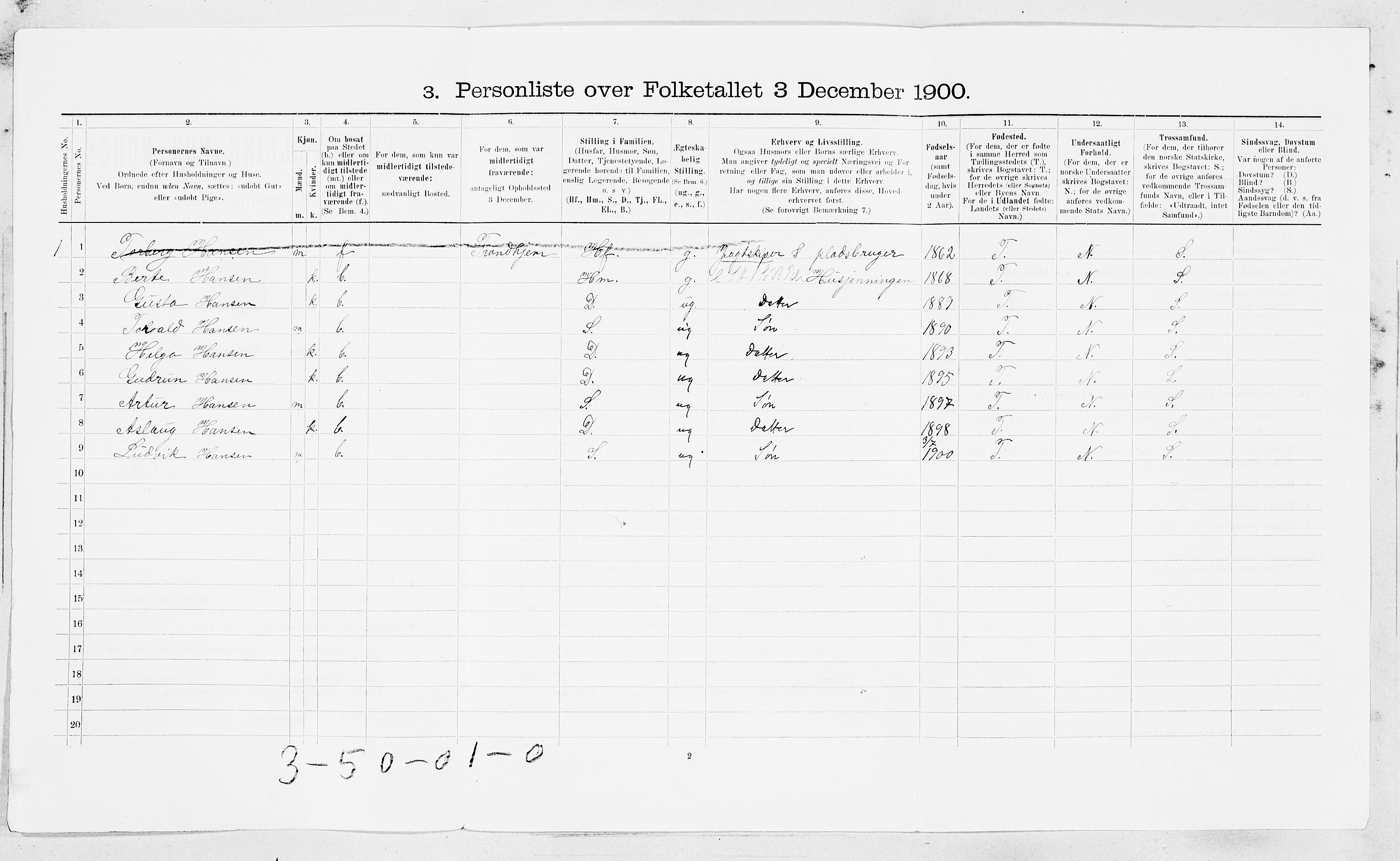 SAT, 1900 census for Aa, 1900, p. 616