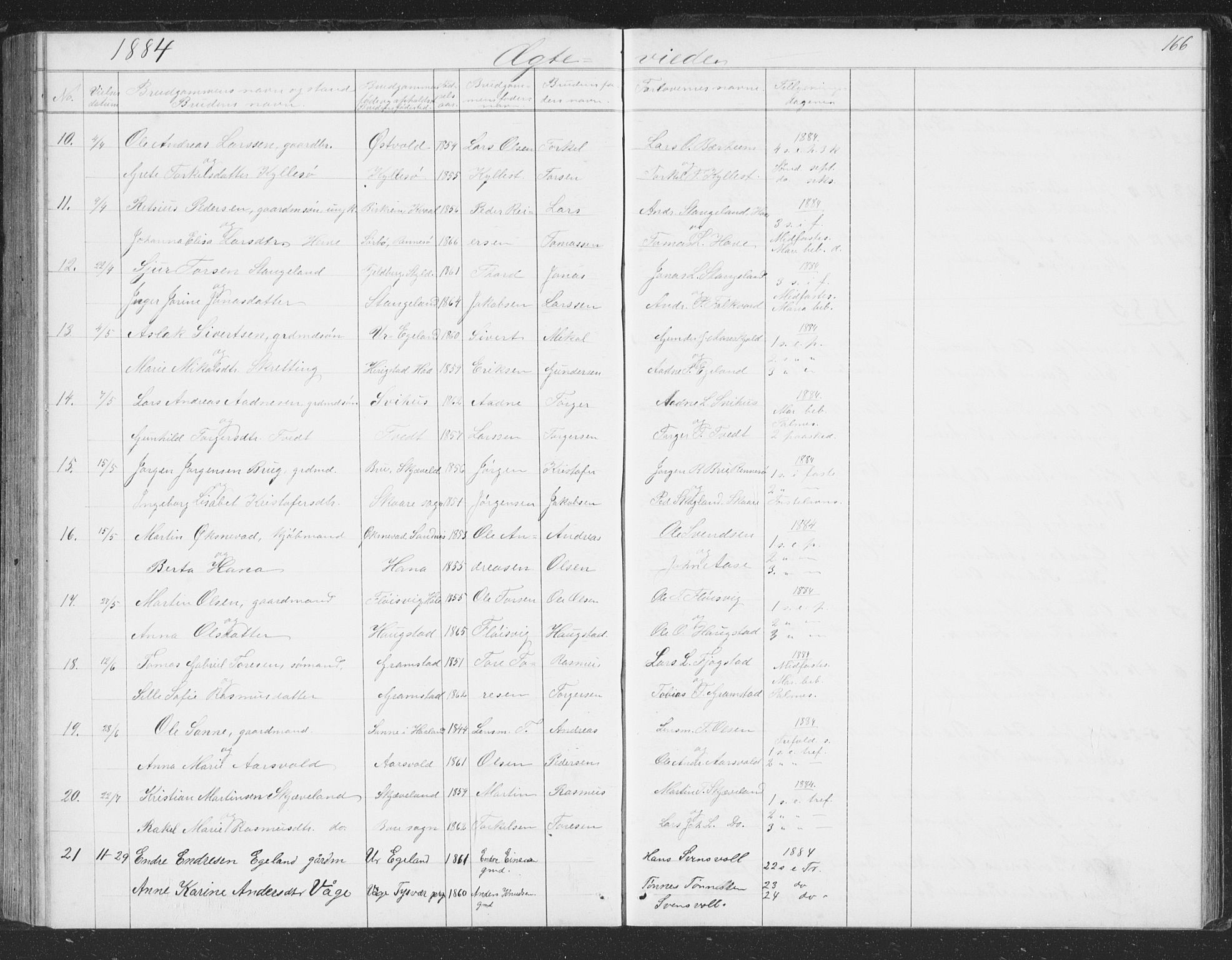 Høyland sokneprestkontor, AV/SAST-A-101799/001/30BB/L0002: Parish register (copy) no. B 2, 1874-1886, p. 166