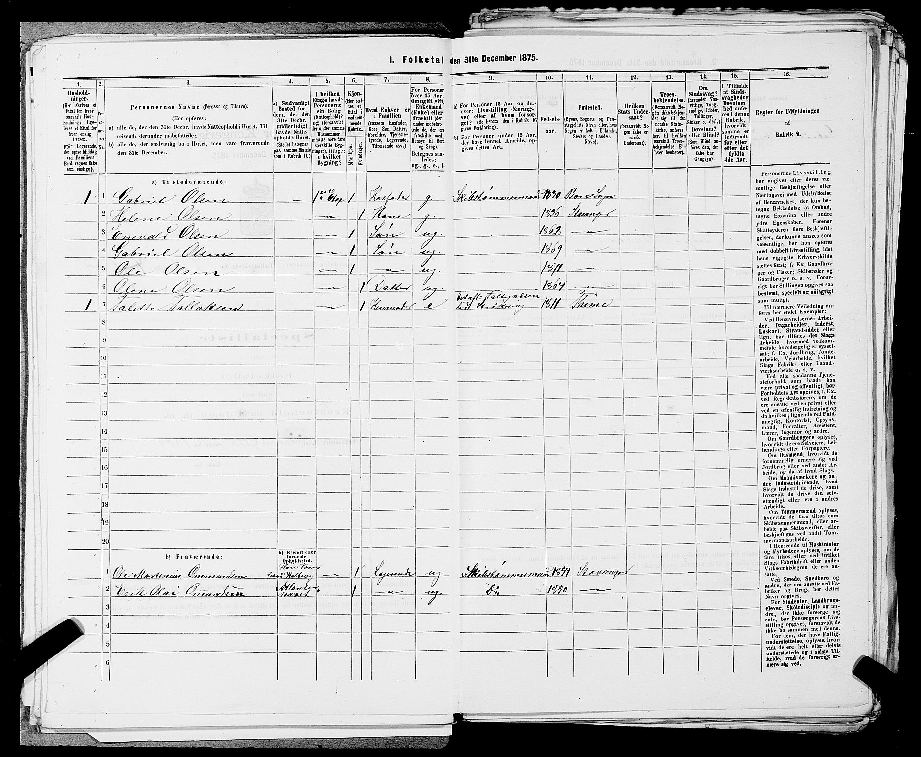 SAST, 1875 census for 1103 Stavanger, 1875, p. 1255