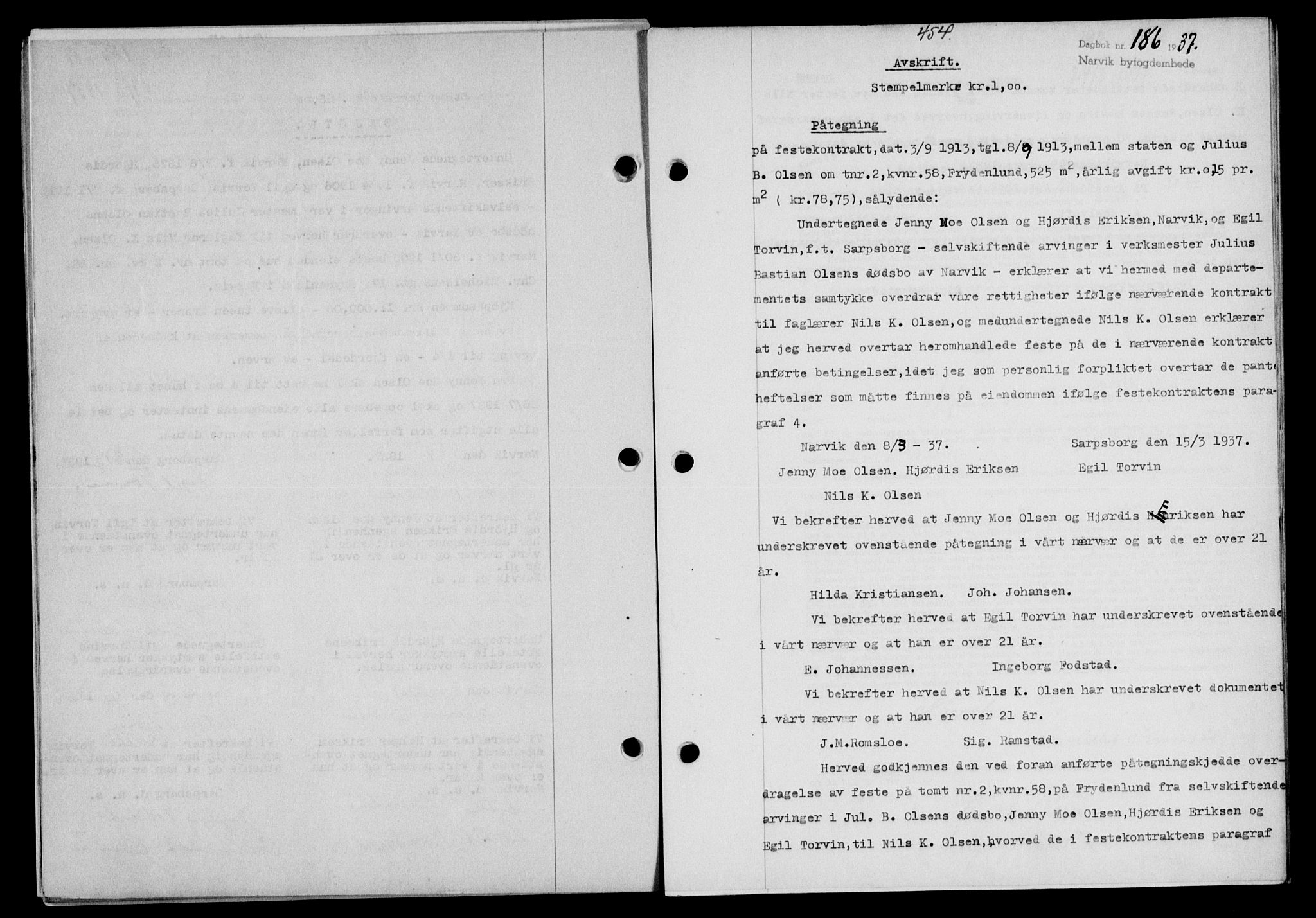 Narvik sorenskriveri, SAT/A-0002/1/2/2C/2Ca/L0011: Mortgage book no. 14, 1935-1937, Deed date: 19.03.1937