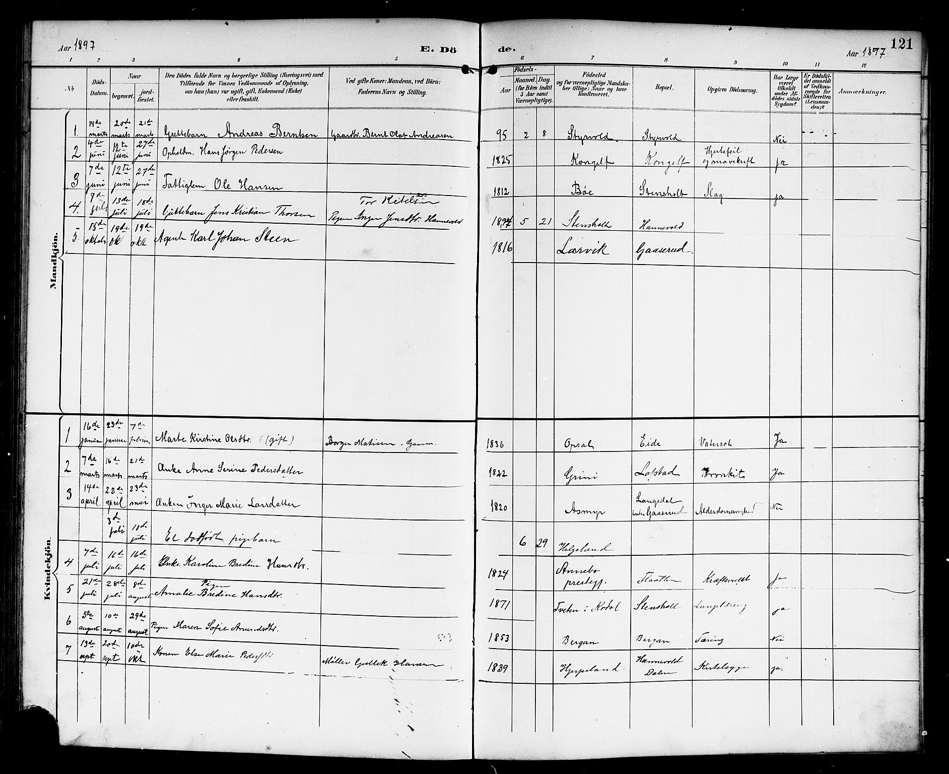 Lardal kirkebøker, AV/SAKO-A-350/G/Gc/L0002: Parish register (copy) no. III 2, 1894-1918, p. 121