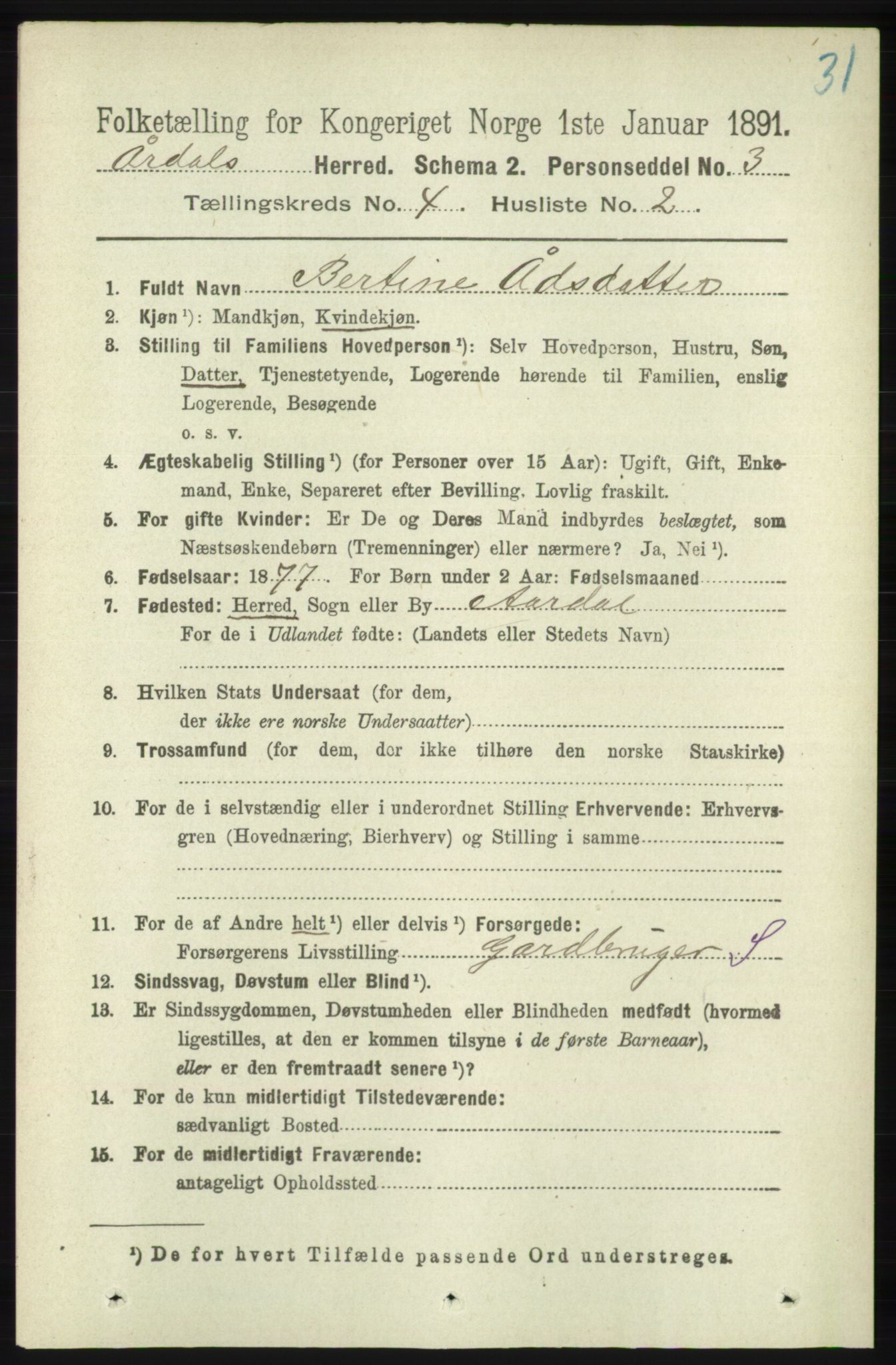 RA, 1891 census for 1131 Årdal, 1891, p. 1096