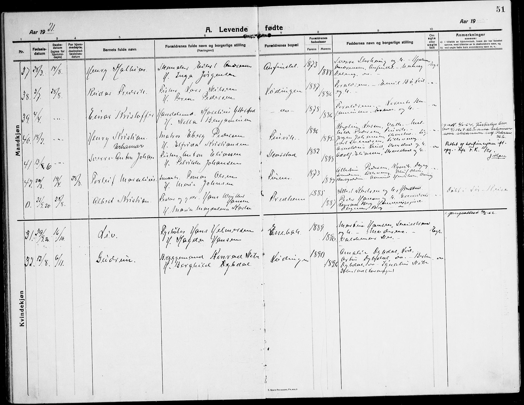 Ministerialprotokoller, klokkerbøker og fødselsregistre - Nordland, AV/SAT-A-1459/872/L1037: Parish register (official) no. 872A12, 1914-1925, p. 51