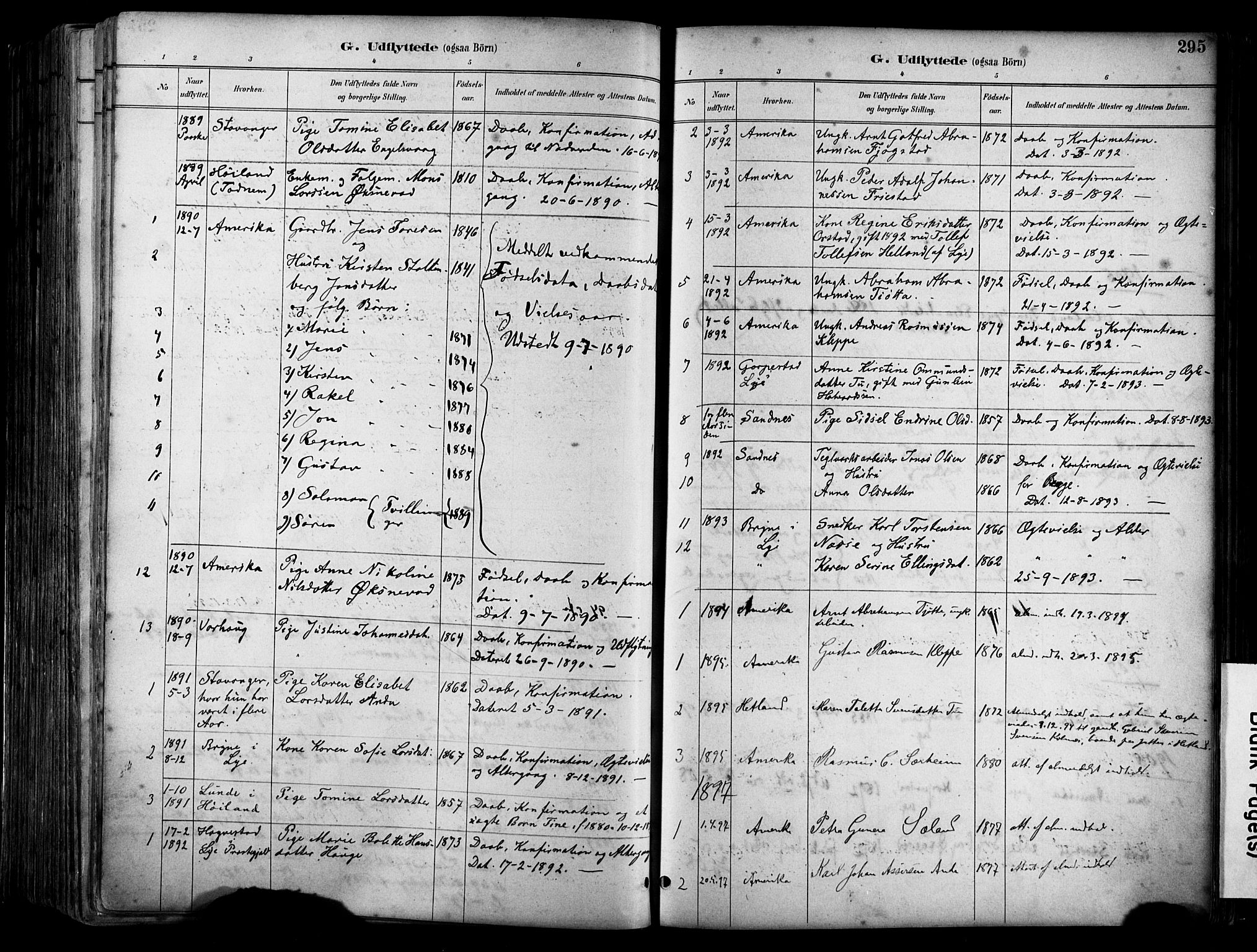 Klepp sokneprestkontor, SAST/A-101803/001/3/30BA/L0009: Parish register (official) no. A 7, 1886-1915, p. 295