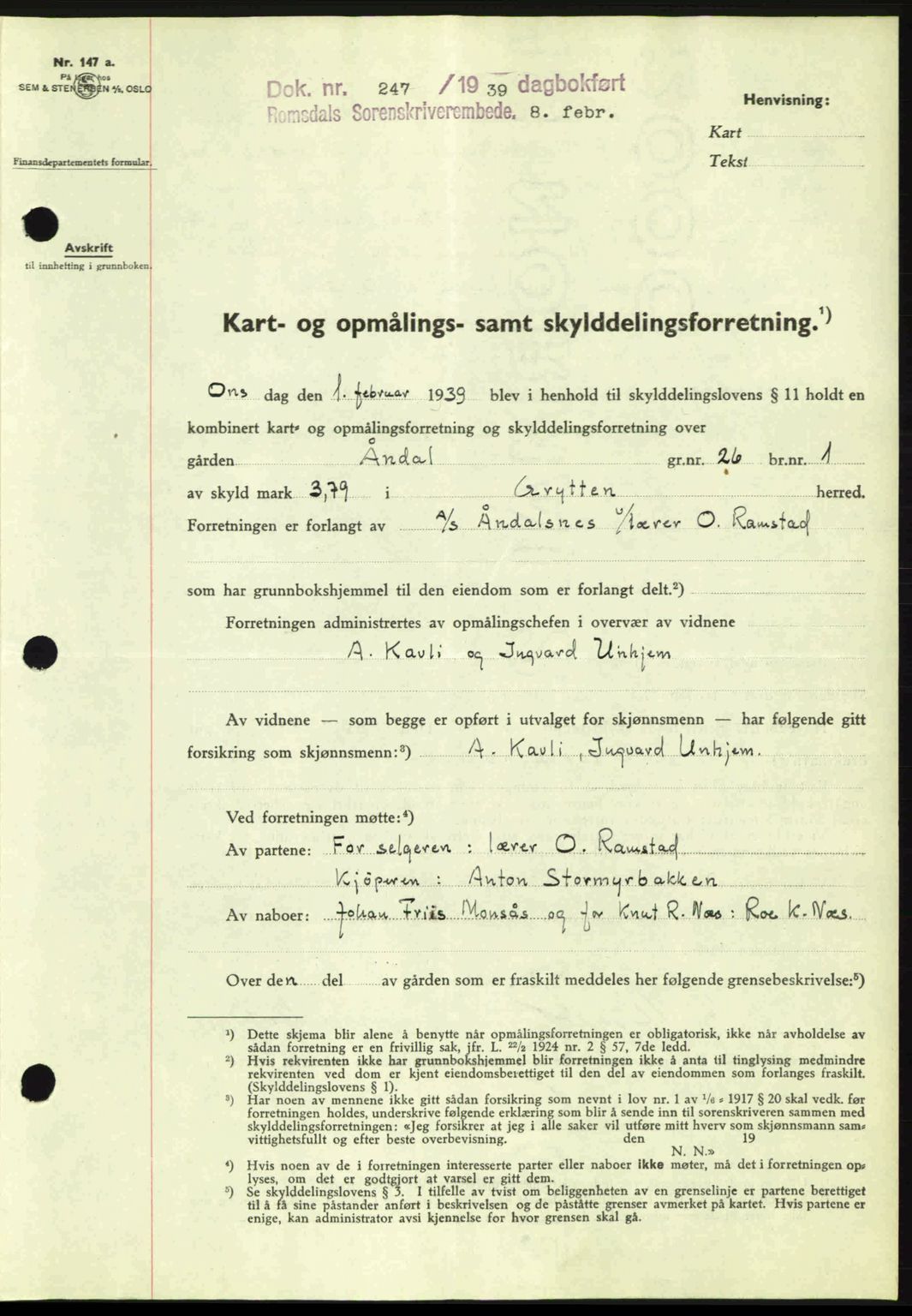 Romsdal sorenskriveri, AV/SAT-A-4149/1/2/2C: Mortgage book no. A6, 1938-1939, Diary no: : 247/1939