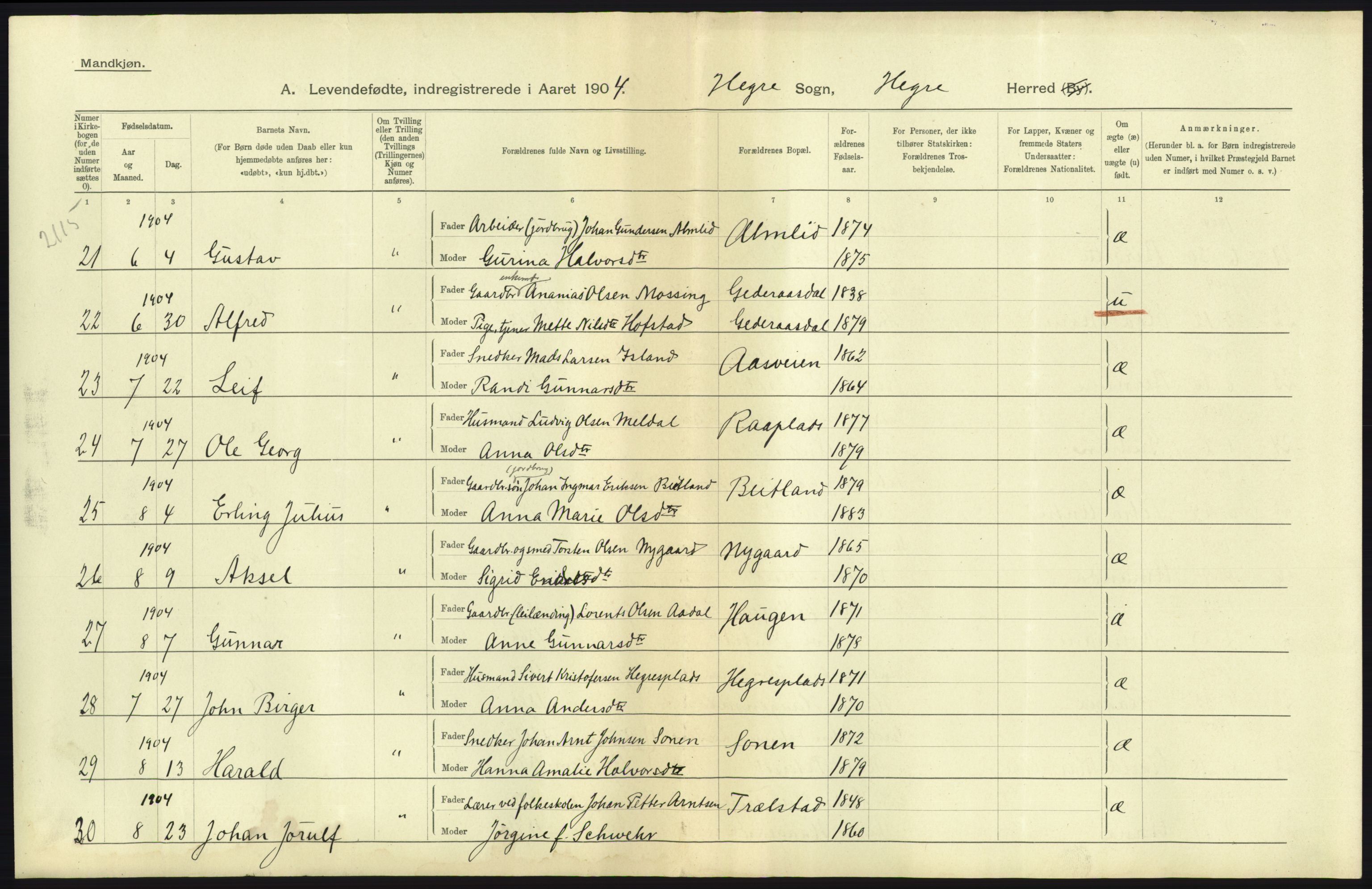 Statistisk sentralbyrå, Sosiodemografiske emner, Befolkning, AV/RA-S-2228/D/Df/Dfa/Dfab/L0019: Nordre Trondhjems amt: Fødte, gifte, døde, 1904, p. 61