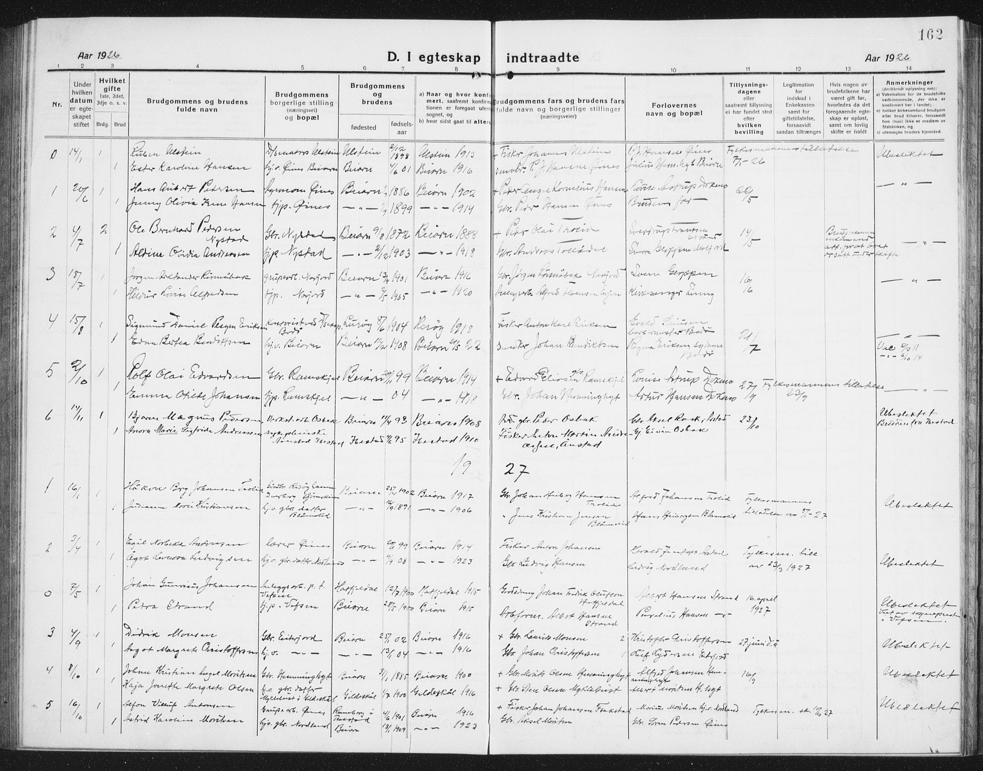 Ministerialprotokoller, klokkerbøker og fødselsregistre - Nordland, SAT/A-1459/846/L0656: Parish register (copy) no. 846C06, 1917-1936, p. 162
