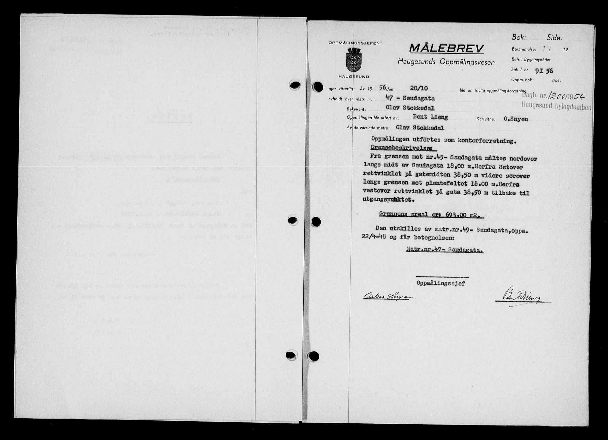 Haugesund tingrett, SAST/A-101415/01/II/IIC/L0068: Mortgage book no. A 9, 1956-1958, Diary no: : 1300/1956