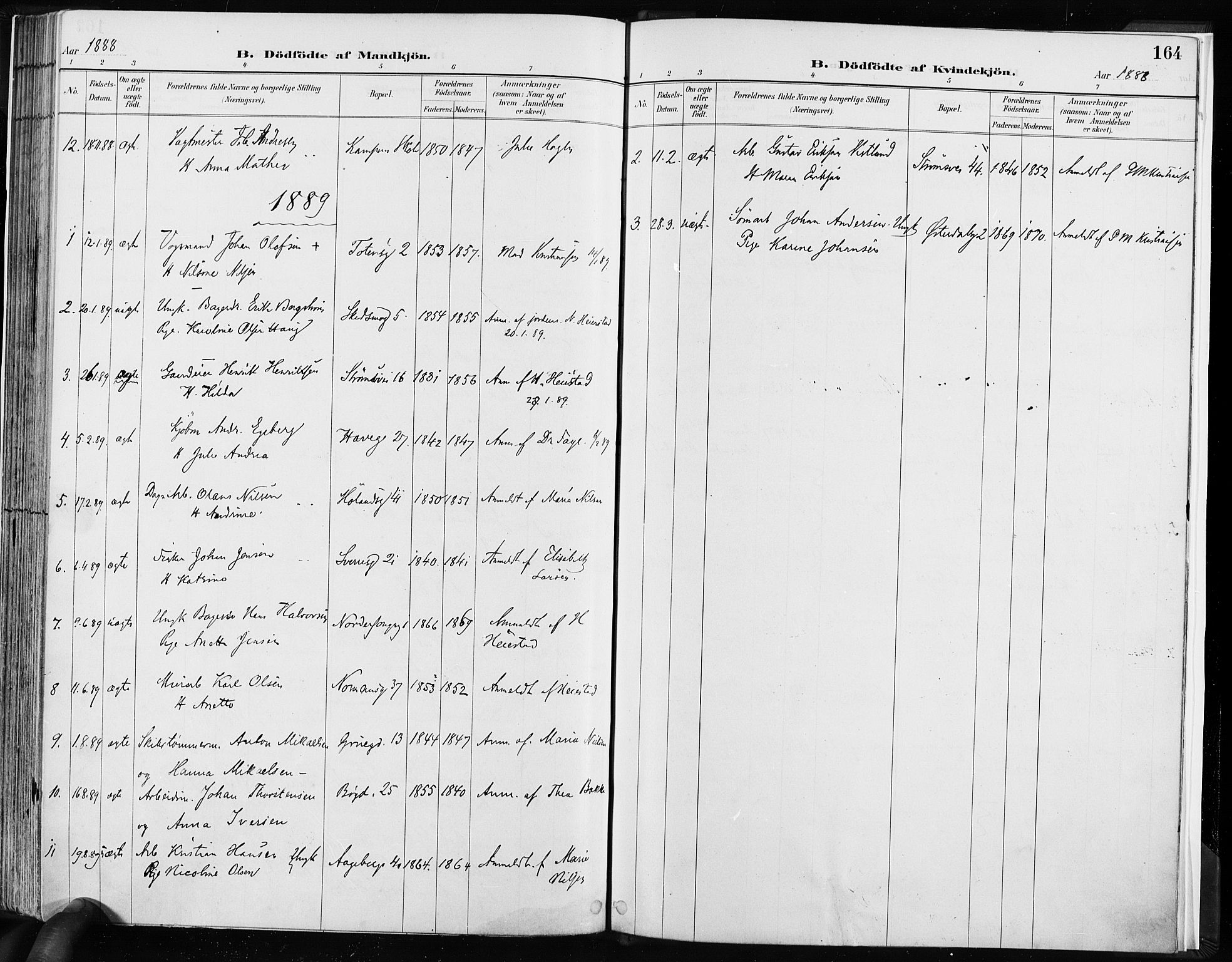 Kampen prestekontor Kirkebøker, AV/SAO-A-10853/F/Fa/L0003: Parish register (official) no. I 3, 1886-1892, p. 164