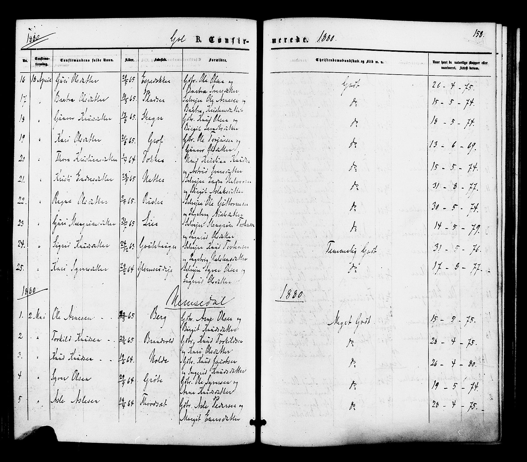 Gol kirkebøker, SAKO/A-226/F/Fa/L0004: Parish register (official) no. I 4, 1876-1886, p. 158