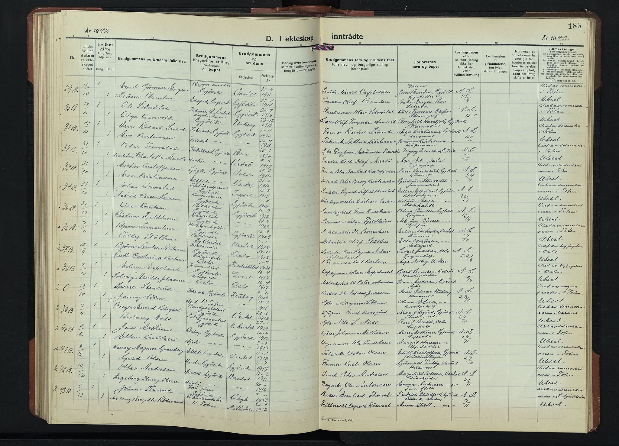 Gjøvik prestekontor, AV/SAH-PREST-098/H/Ha/Hab/L0001: Parish register (copy) no. 1, 1941-1951, p. 188