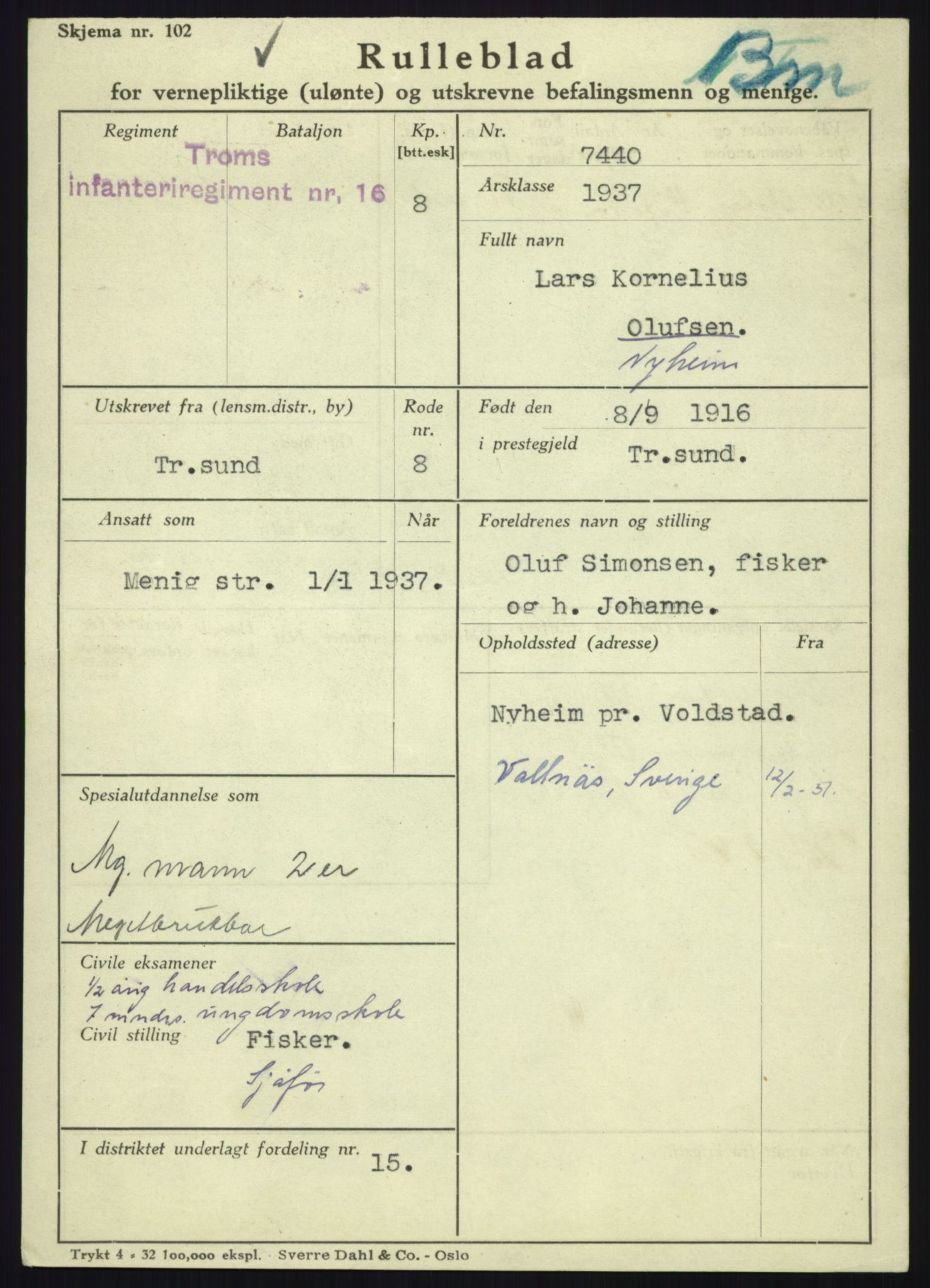 Forsvaret, Troms infanteriregiment nr. 16, AV/RA-RAFA-3146/P/Pa/L0021: Rulleblad for regimentets menige mannskaper, årsklasse 1937, 1937, p. 977