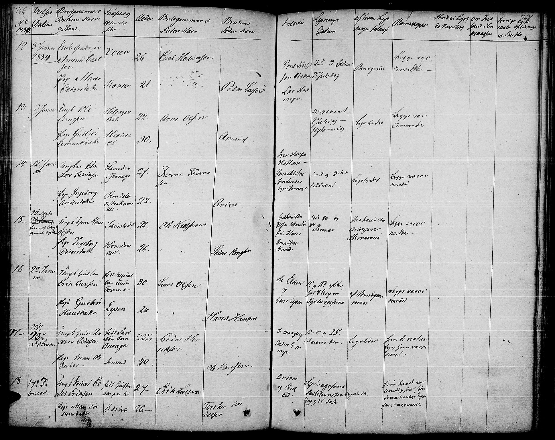 Gran prestekontor, SAH/PREST-112/H/Ha/Haa/L0010: Parish register (official) no. 10, 1824-1842, p. 766-767