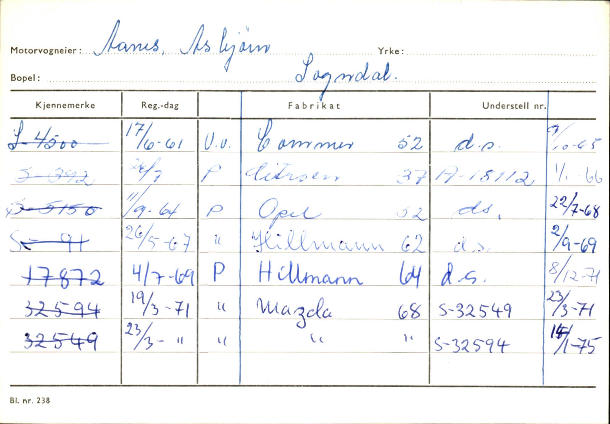 Statens vegvesen, Sogn og Fjordane vegkontor, SAB/A-5301/4/F/L0125: Eigarregister Sogndal V-Å. Aurland A-Å. Fjaler A-N, 1945-1975, p. 335