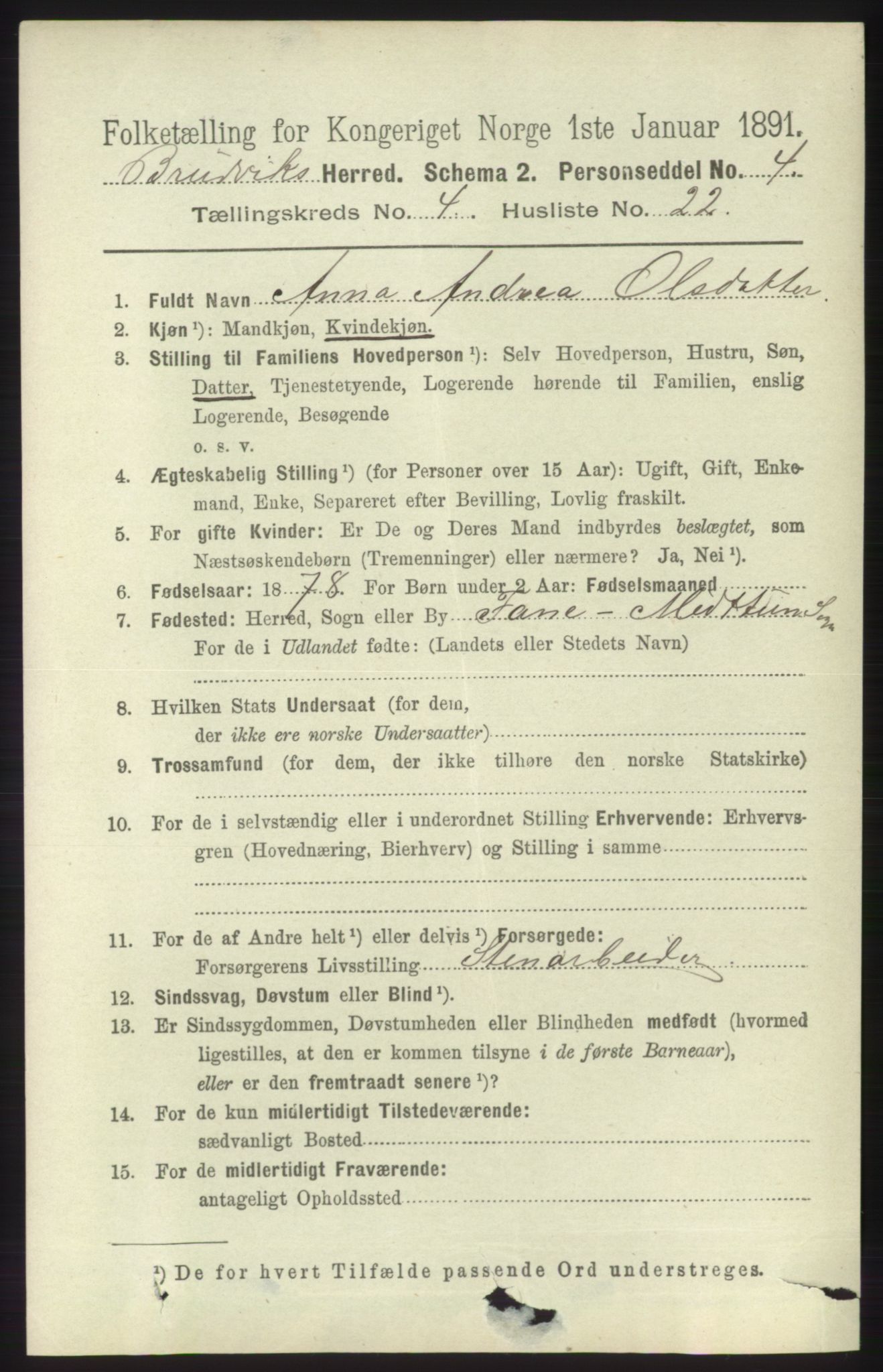RA, 1891 census for 1251 Bruvik, 1891, p. 1218