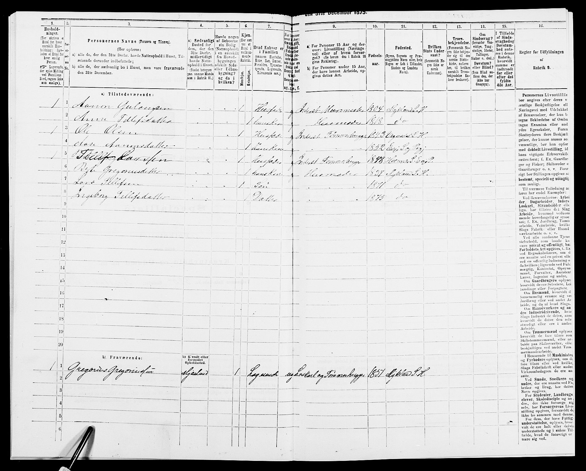 SAK, 1875 census for 0933P Herefoss, 1875, p. 580