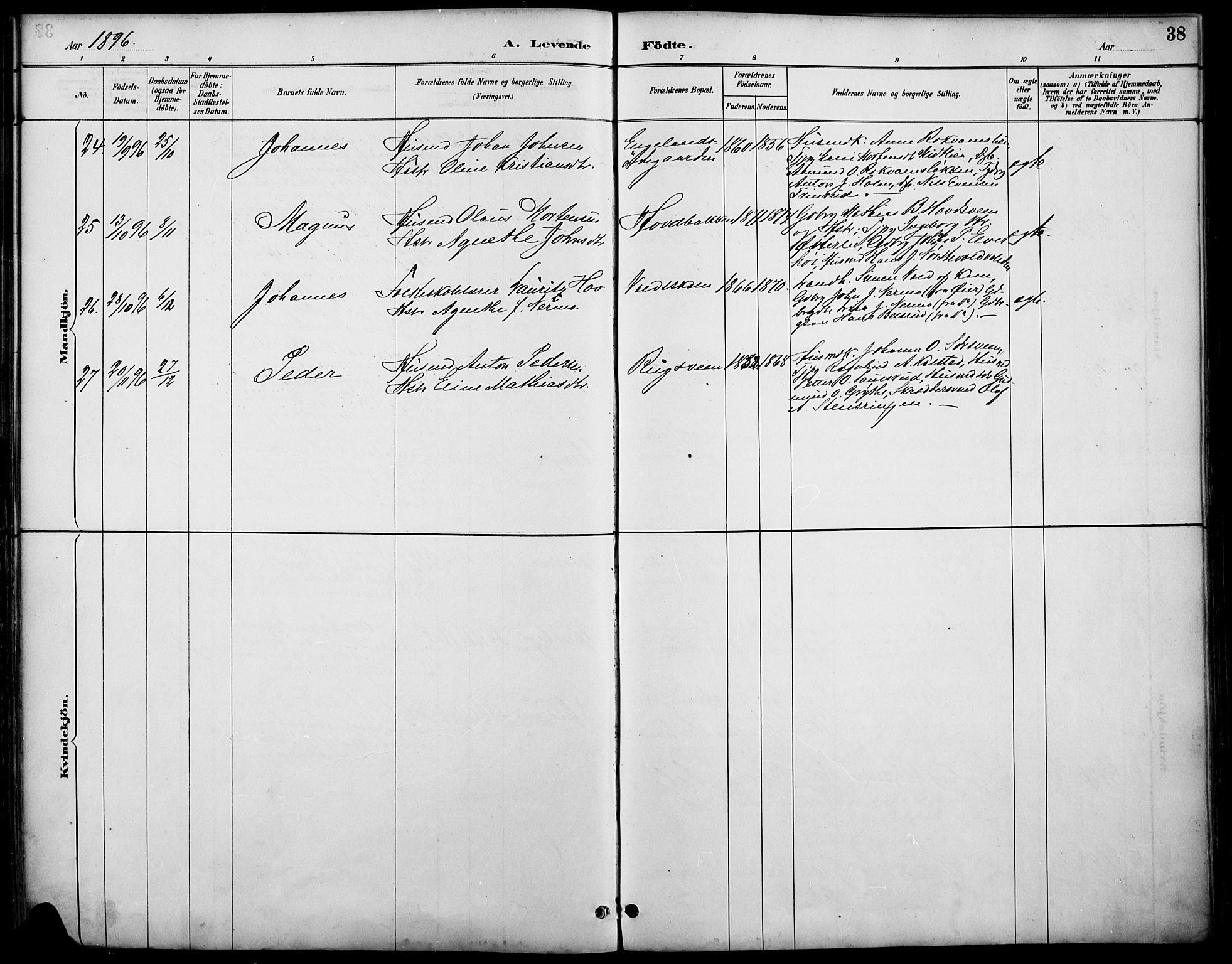 Østre Gausdal prestekontor, AV/SAH-PREST-092/H/Ha/Haa/L0002: Parish register (official) no. 2, 1887-1897, p. 38