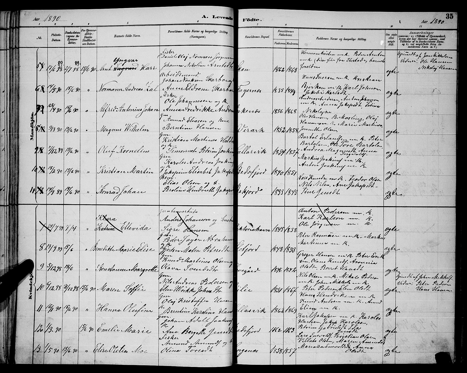 Ministerialprotokoller, klokkerbøker og fødselsregistre - Nordland, AV/SAT-A-1459/866/L0952: Parish register (copy) no. 866C01, 1886-1899, p. 35