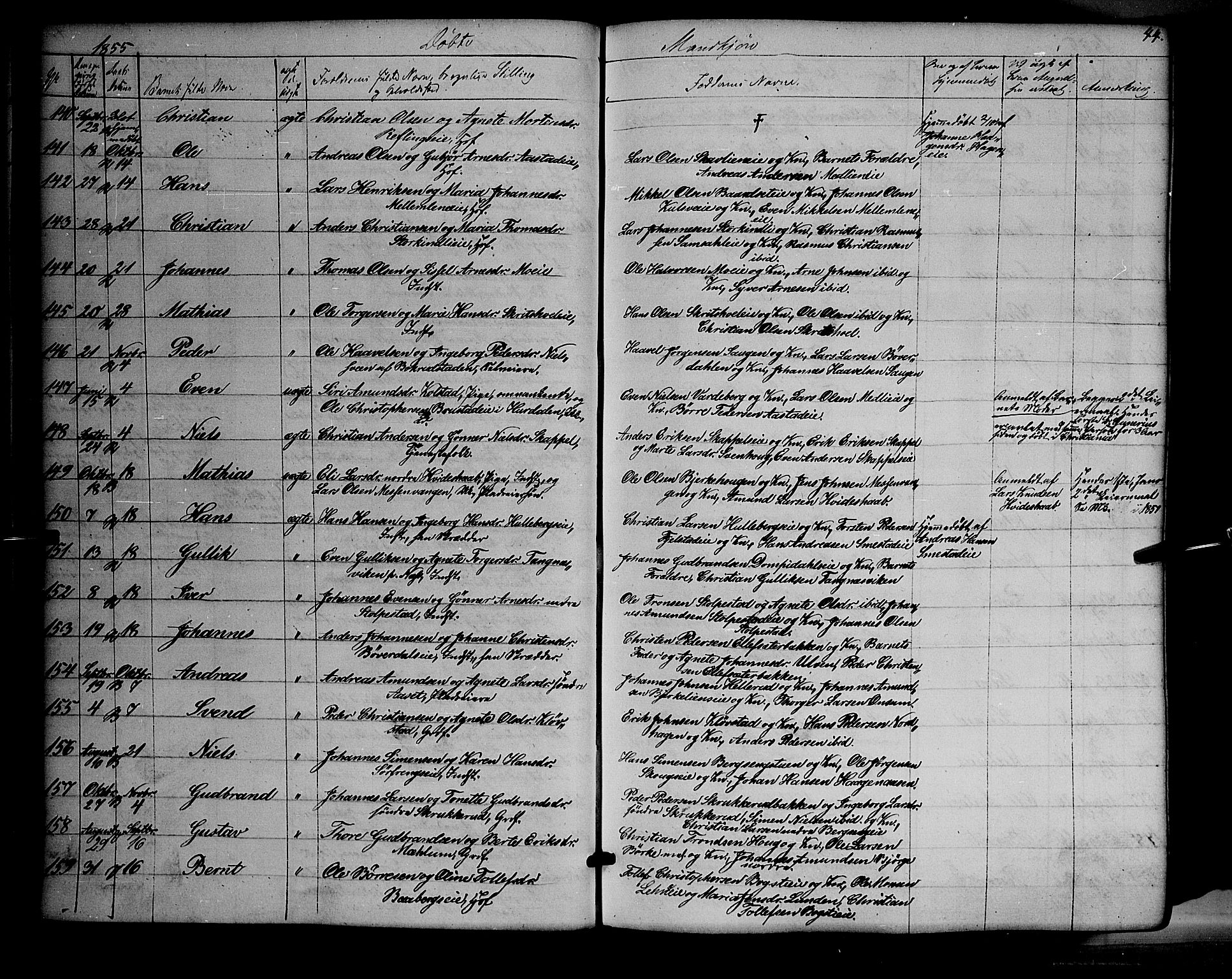 Ringsaker prestekontor, AV/SAH-PREST-014/K/Ka/L0009: Parish register (official) no. 9, 1850-1860, p. 44