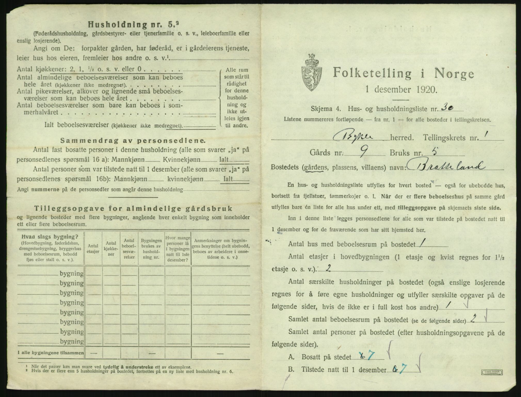 SAK, 1920 census for Bykle, 1920, p. 79