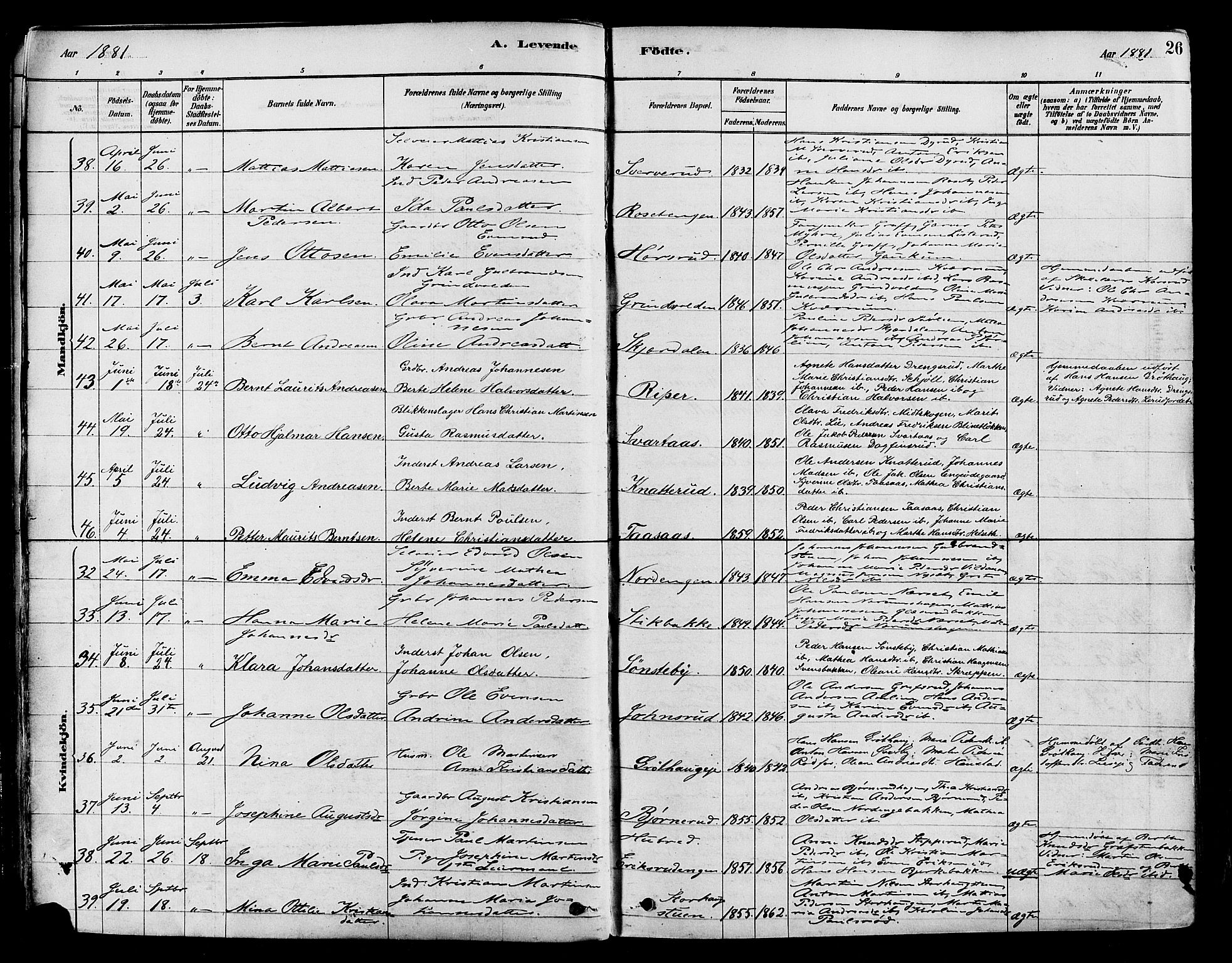 Vestre Toten prestekontor, AV/SAH-PREST-108/H/Ha/Haa/L0009: Parish register (official) no. 9, 1878-1894, p. 26