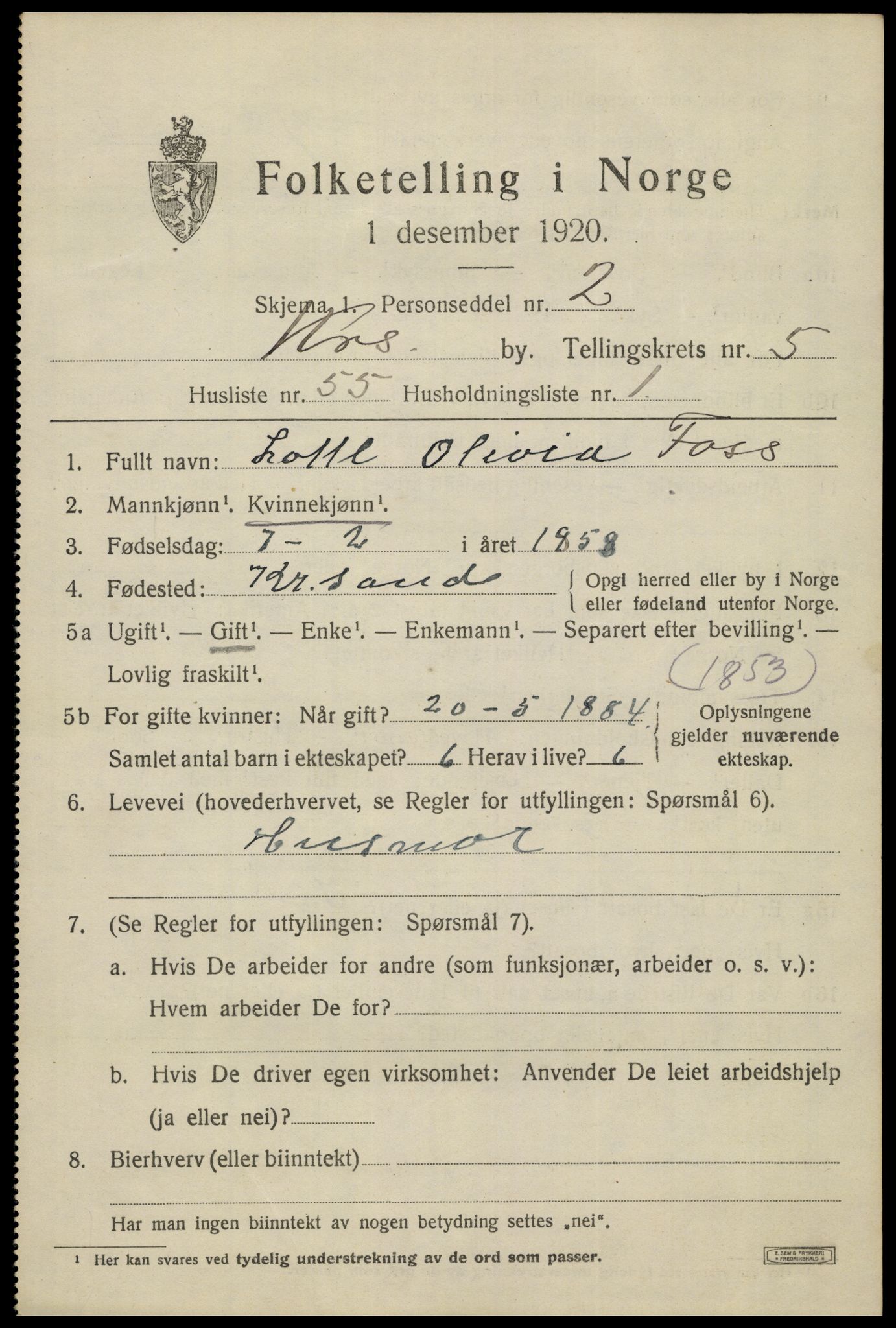 SAK, 1920 census for Kristiansand, 1920, p. 18069