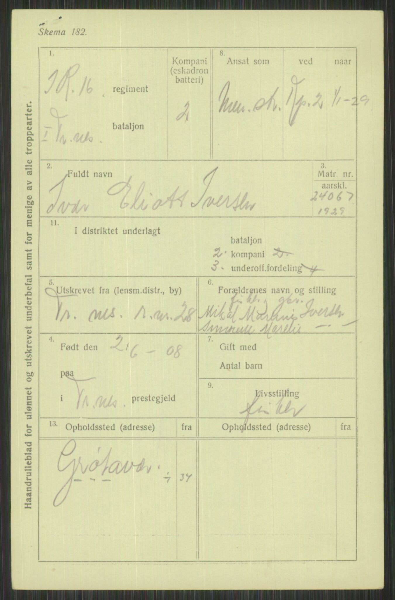 Forsvaret, Troms infanteriregiment nr. 16, AV/RA-RAFA-3146/P/Pa/L0013/0004: Rulleblad / Rulleblad for regimentets menige mannskaper, årsklasse 1929, 1929, p. 493