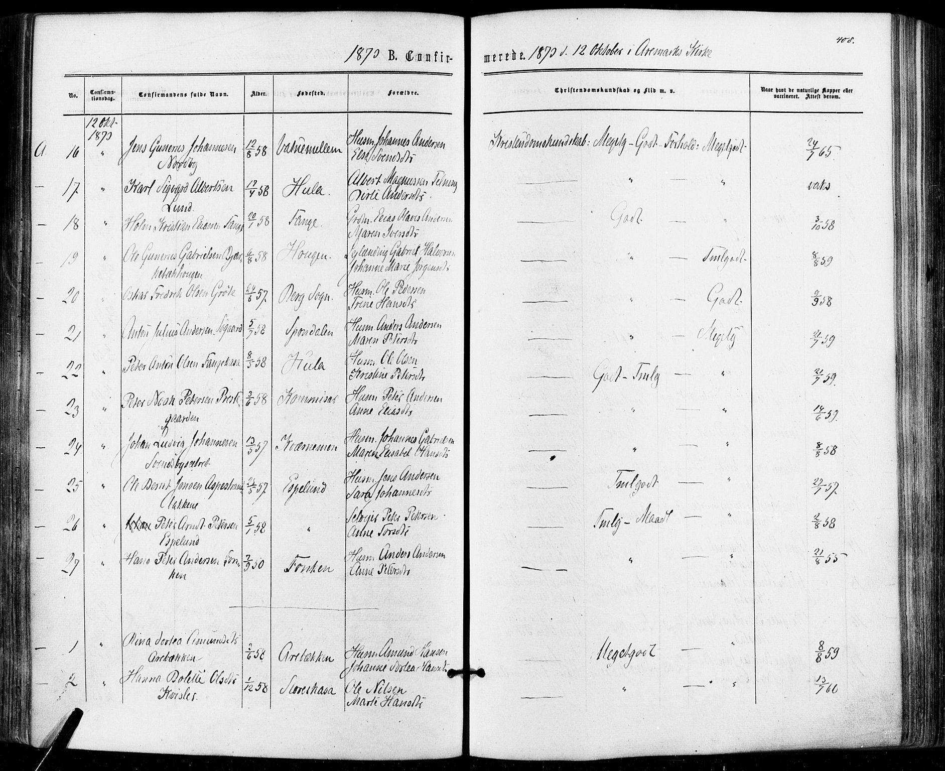 Aremark prestekontor Kirkebøker, SAO/A-10899/F/Fc/L0004: Parish register (official) no. III 4, 1866-1877, p. 407-408