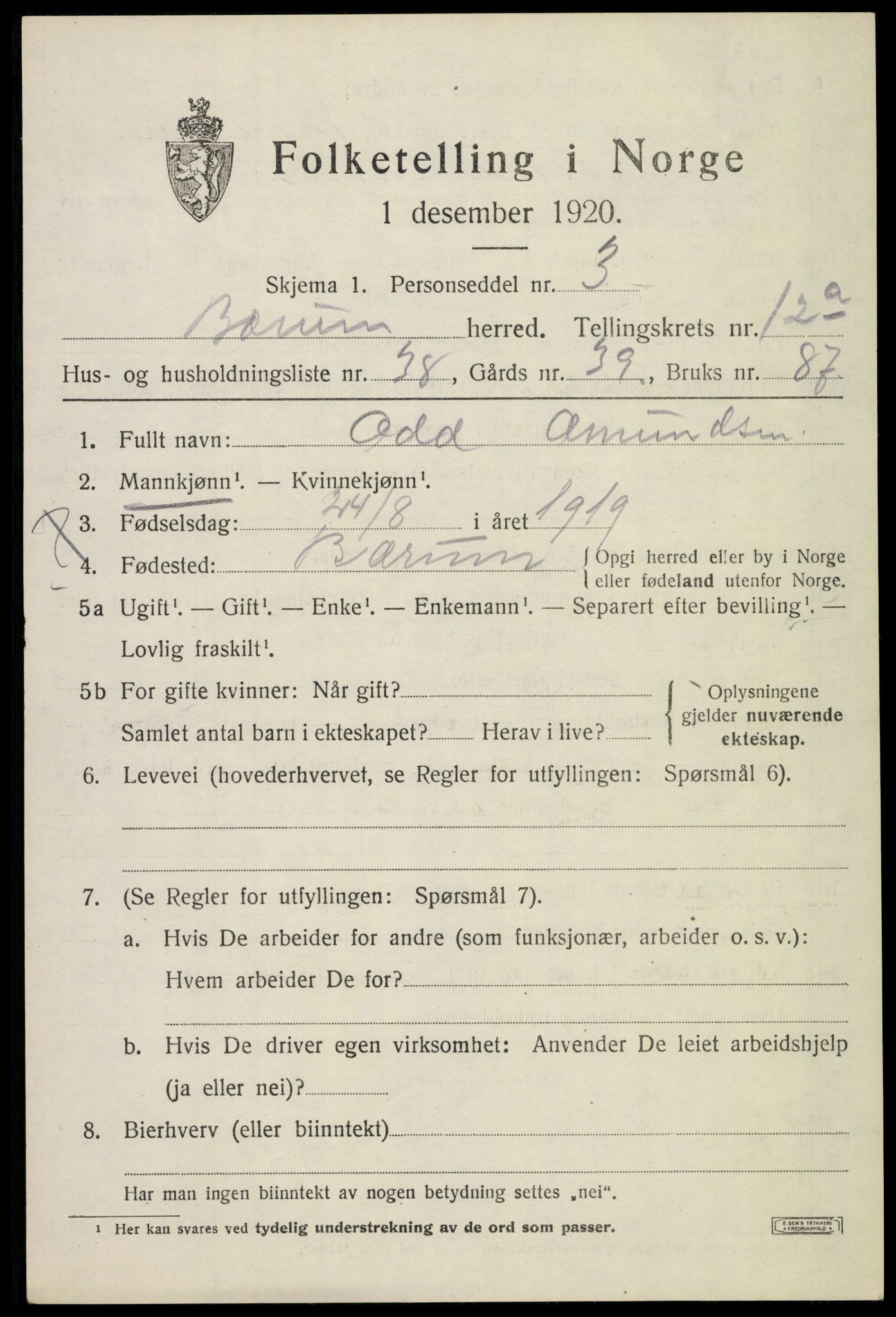 SAO, 1920 census for Bærum, 1920, p. 26410