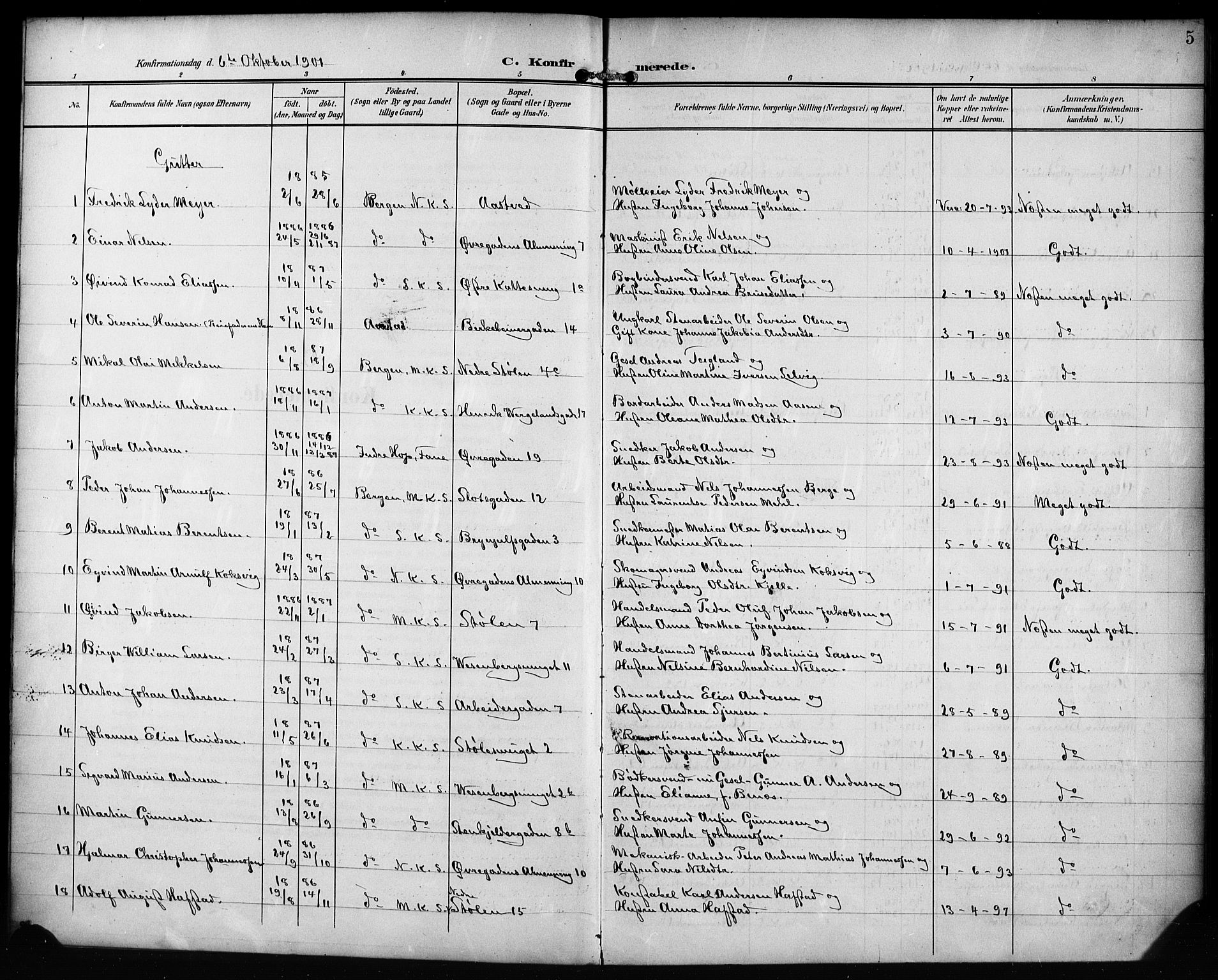 Mariakirken Sokneprestembete, SAB/A-76901/H/Hab/L0009: Parish register (copy) no. A 9, 1901-1919, p. 5