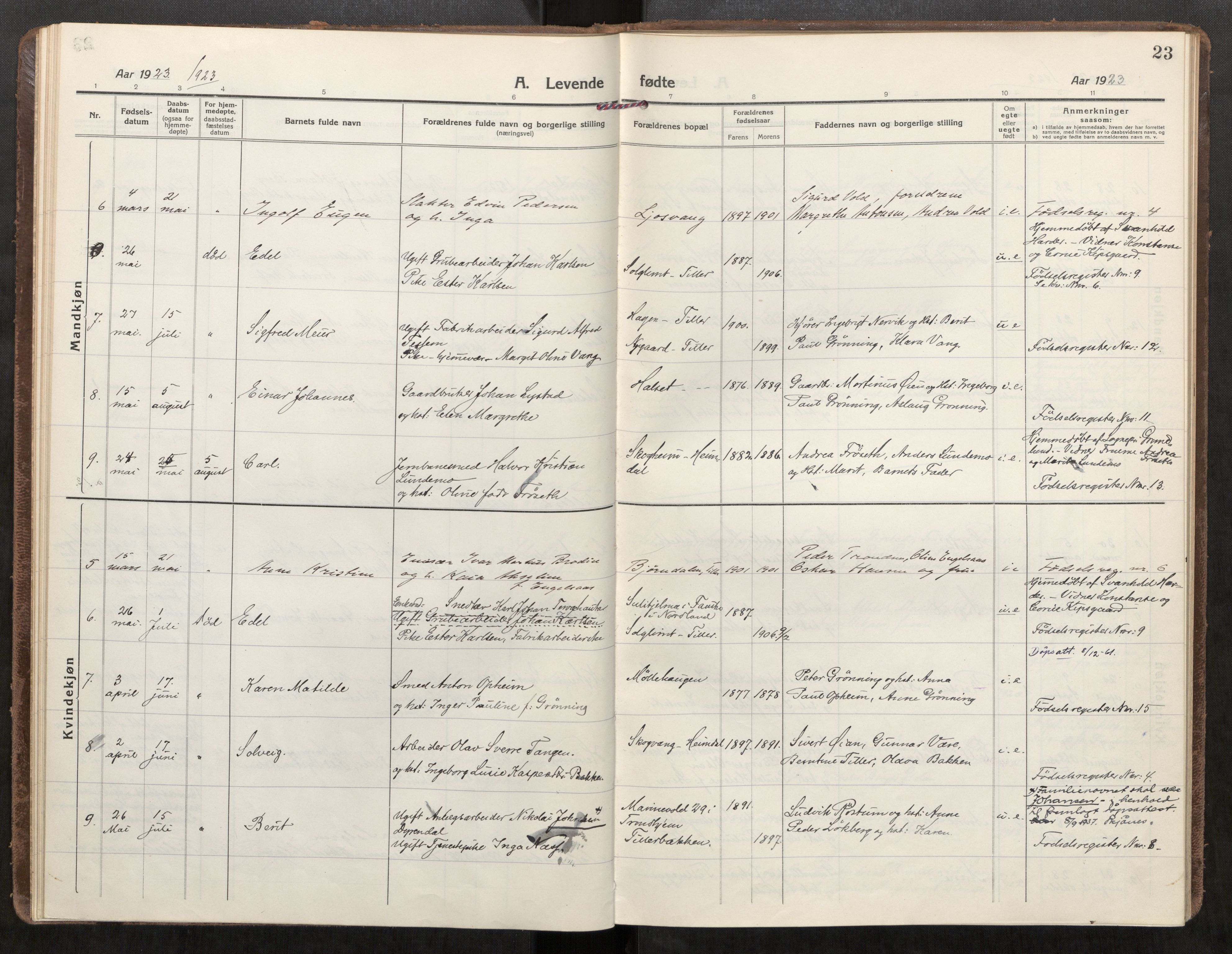 Klæbu sokneprestkontor, SAT/A-1112: Parish register (official) no. 3, 1917-1924, p. 23