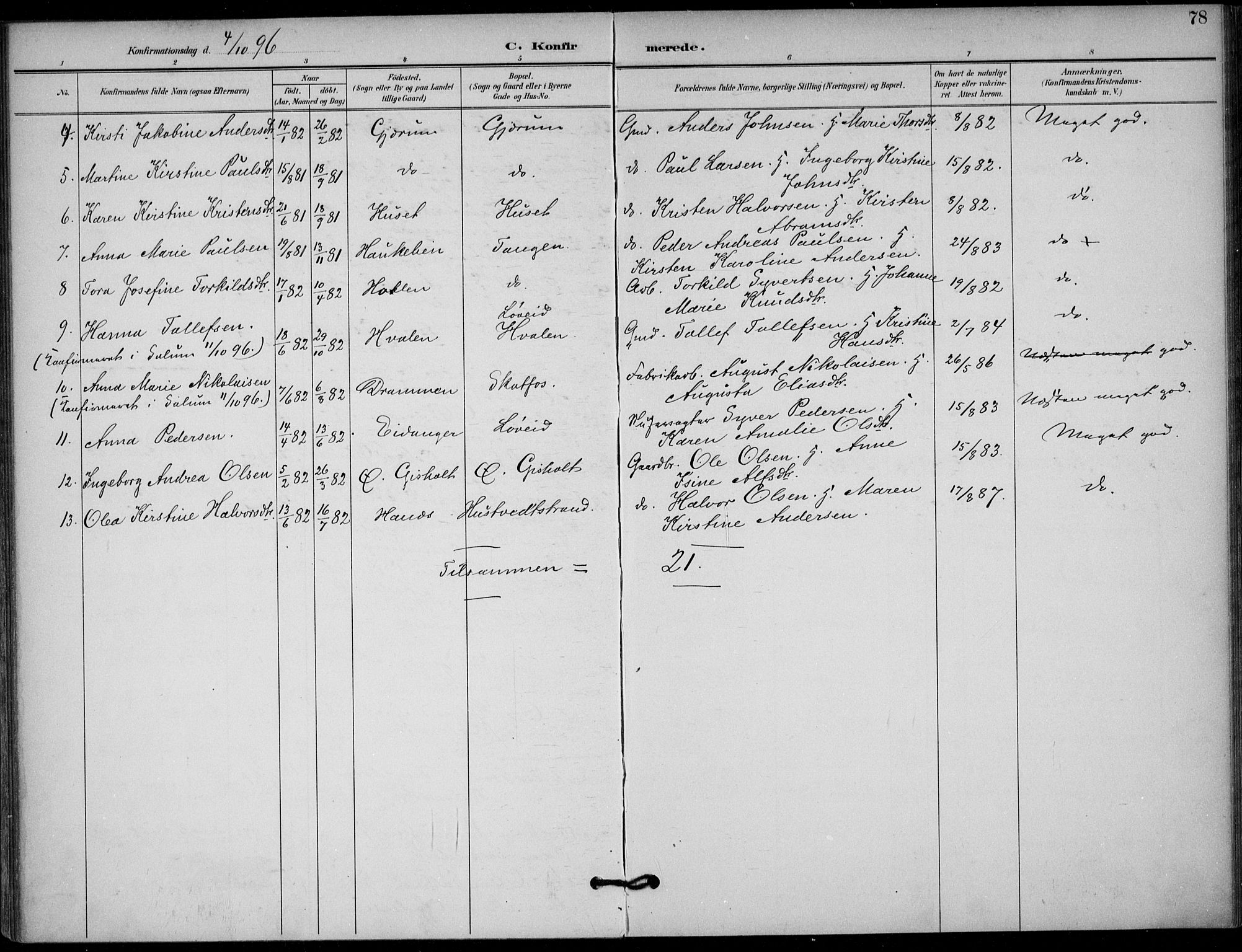 Solum kirkebøker, AV/SAKO-A-306/F/Fb/L0002: Parish register (official) no. II 2, 1893-1901, p. 78