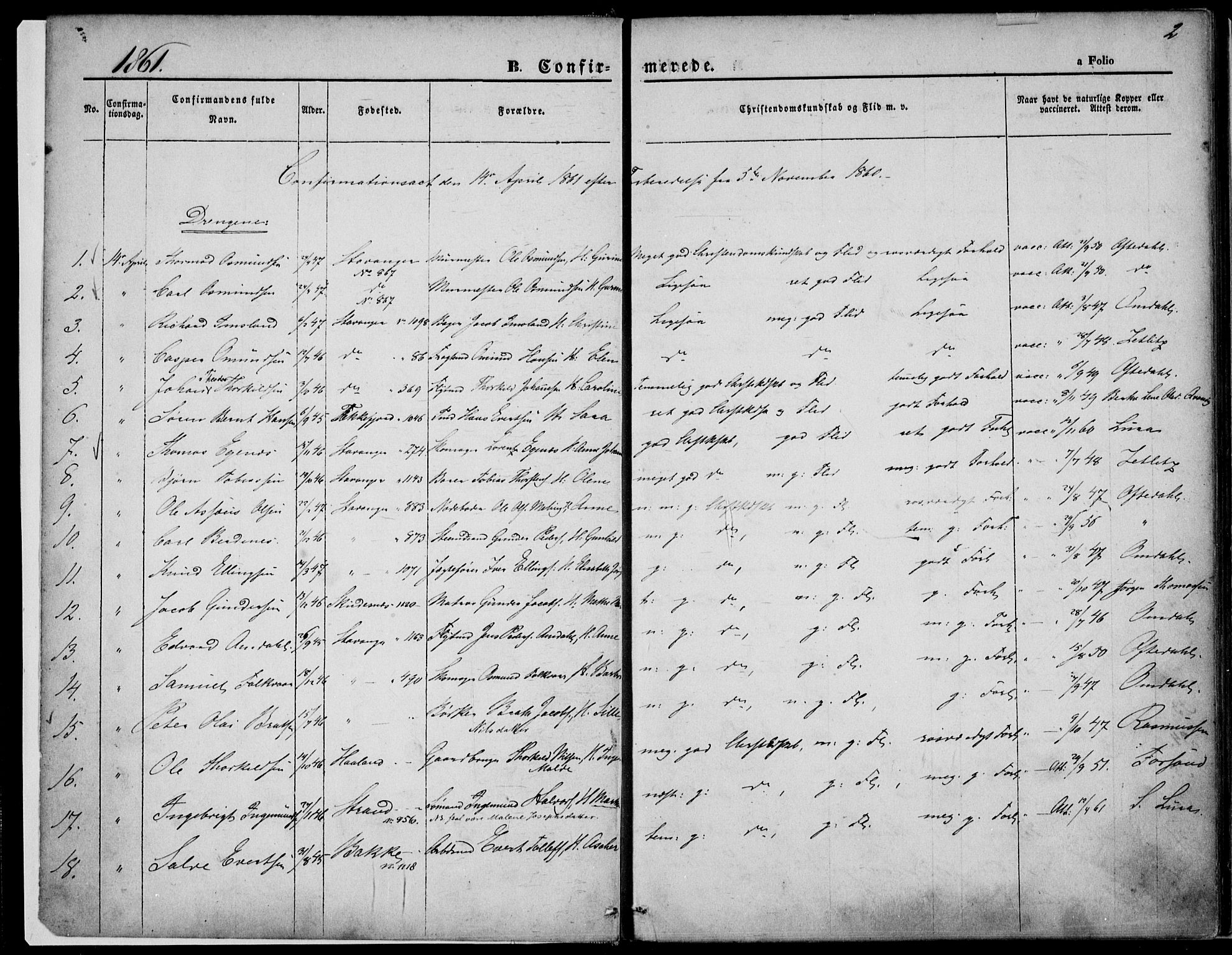 St. Petri sokneprestkontor, SAST/A-101813/001/30/30BA/L0004: Parish register (official) no. A 4, 1861-1865, p. 2