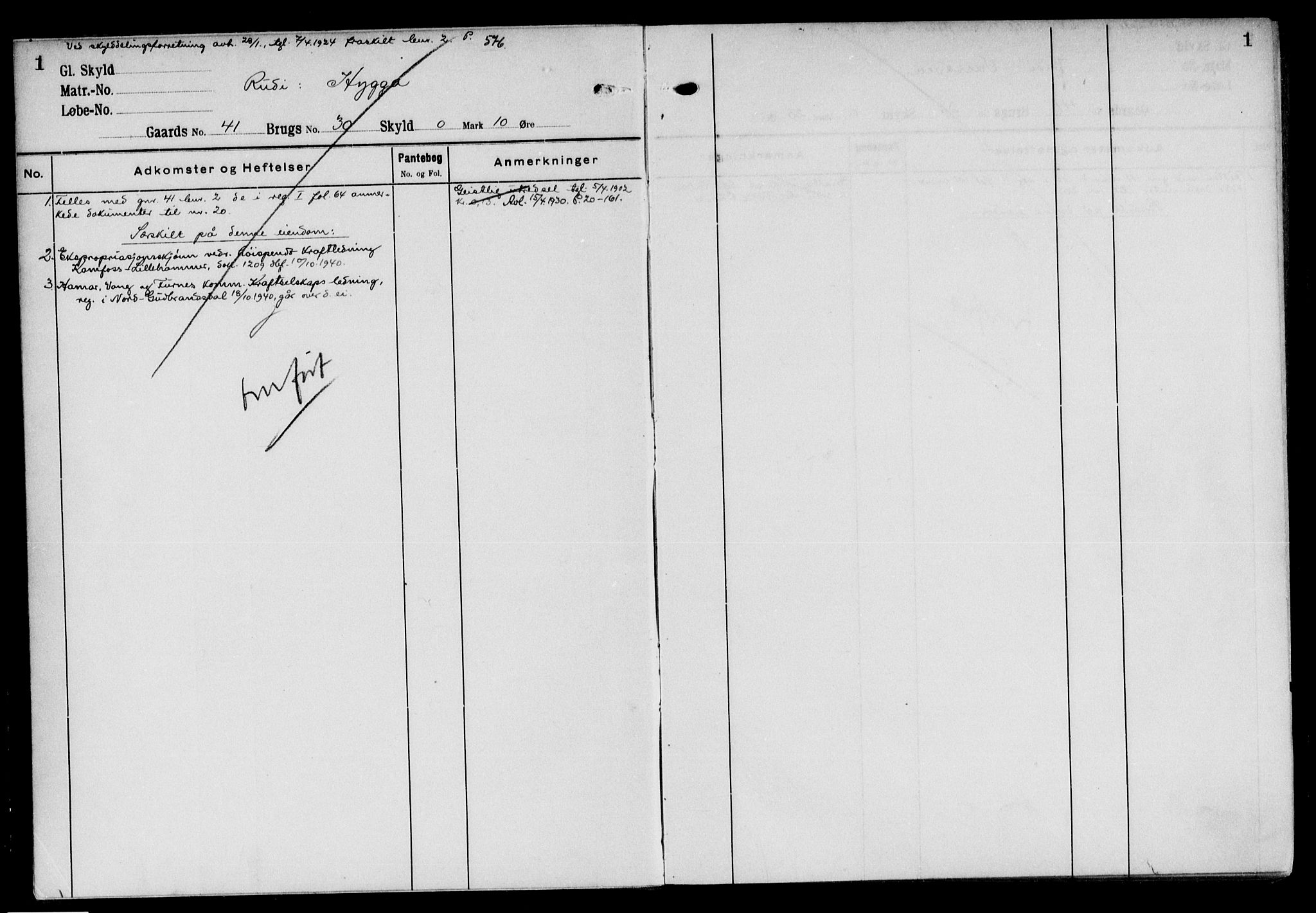 Sør-Gudbrandsdal tingrett, SAH/TING-004/H/Ha/Haj/L0027: Mortgage register no. 3.27, 1924-1955, p. 1