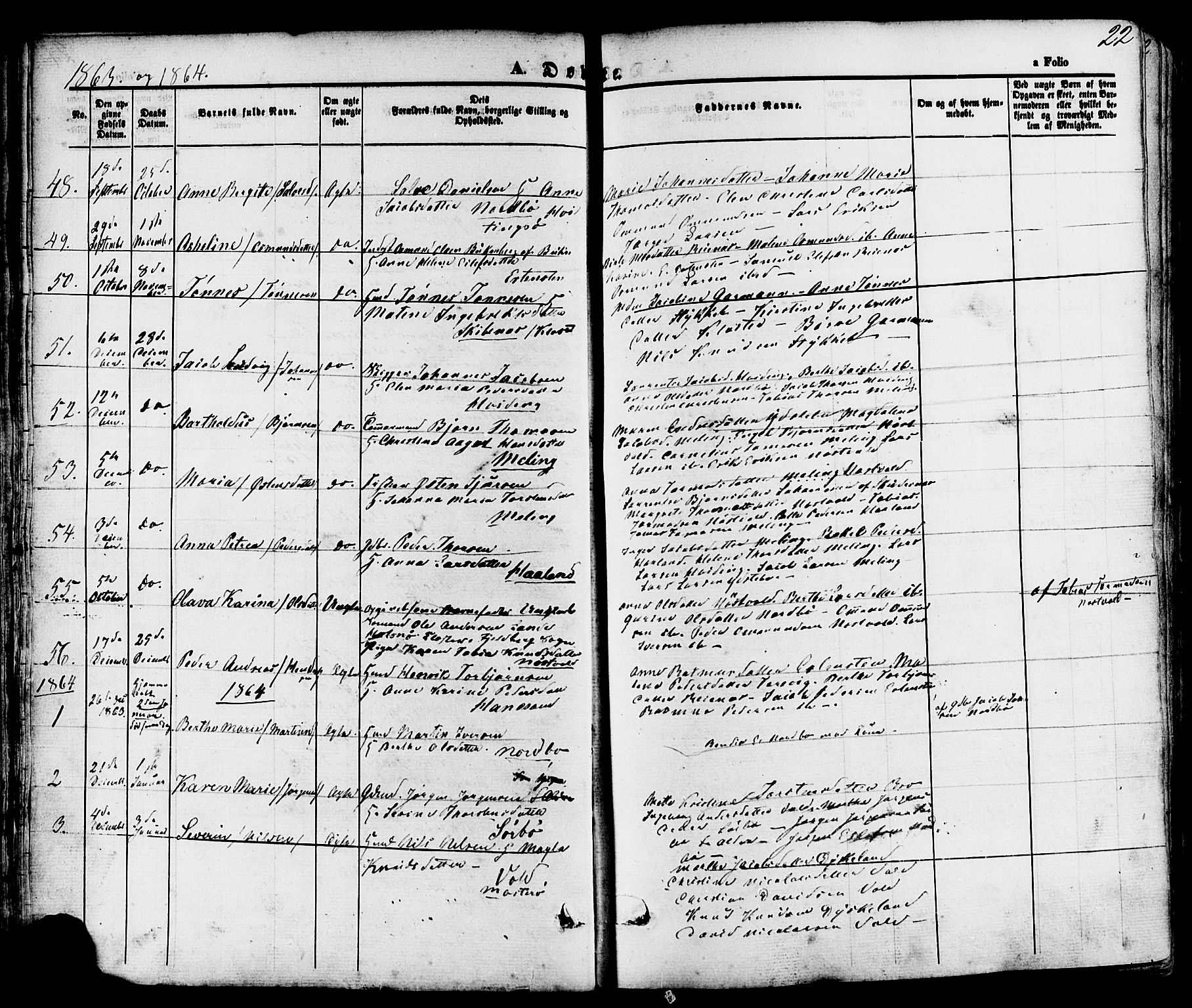Rennesøy sokneprestkontor, AV/SAST-A -101827/H/Ha/Haa/L0006: Parish register (official) no. A 6, 1860-1878, p. 22