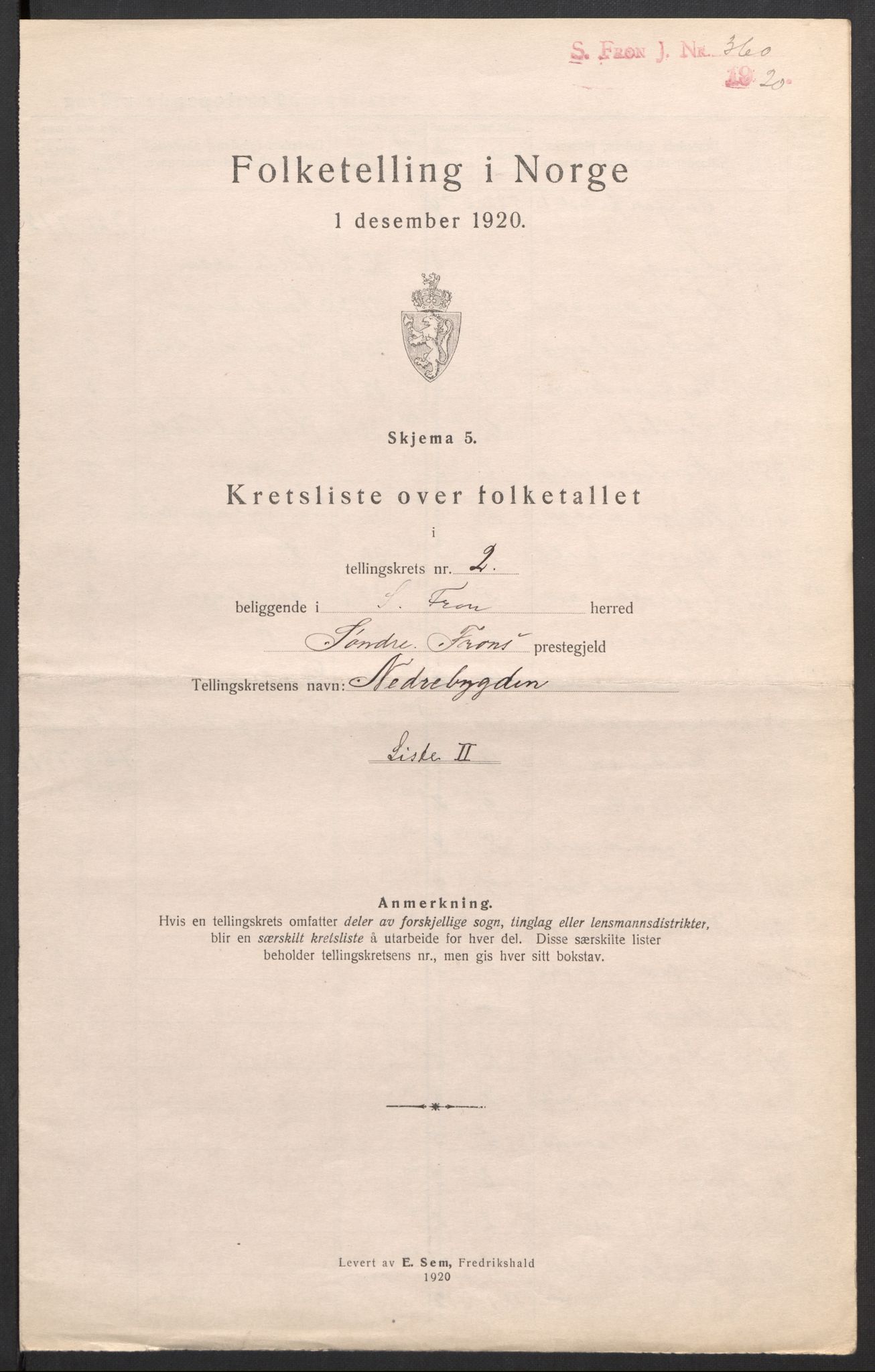 SAH, 1920 census for Sør-Fron, 1920, p. 12